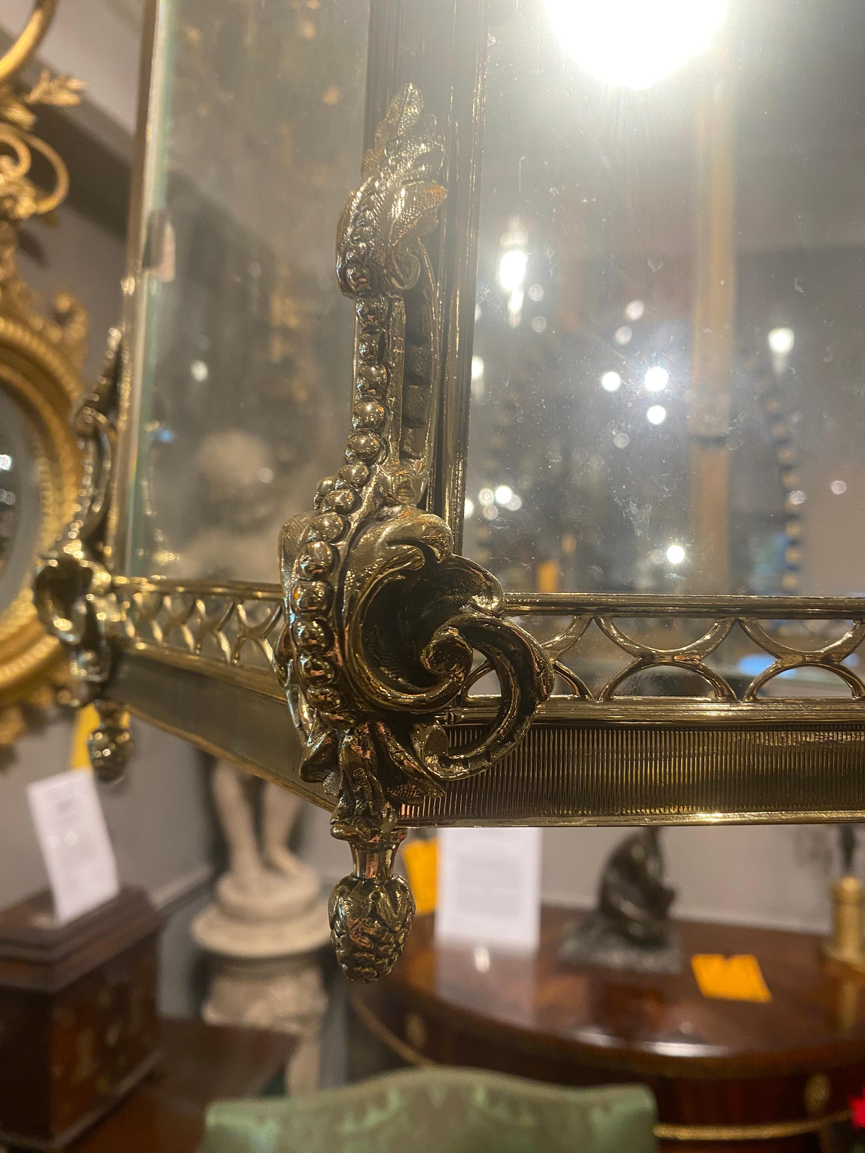 European 19th Century Brass Hexagonal Hall Lantern For Sale