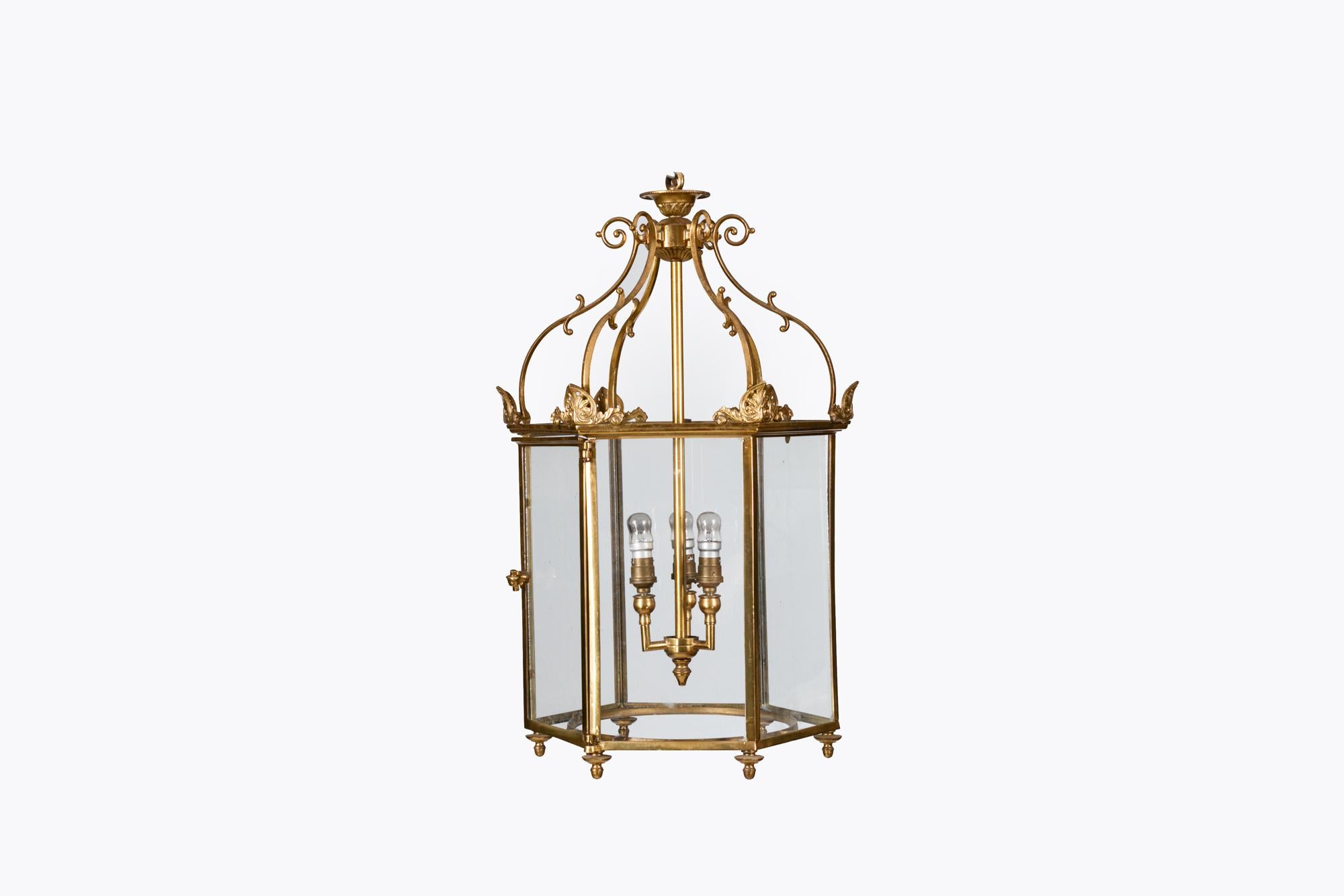 19th Century Brass Hexagonal Lantern For Sale 1