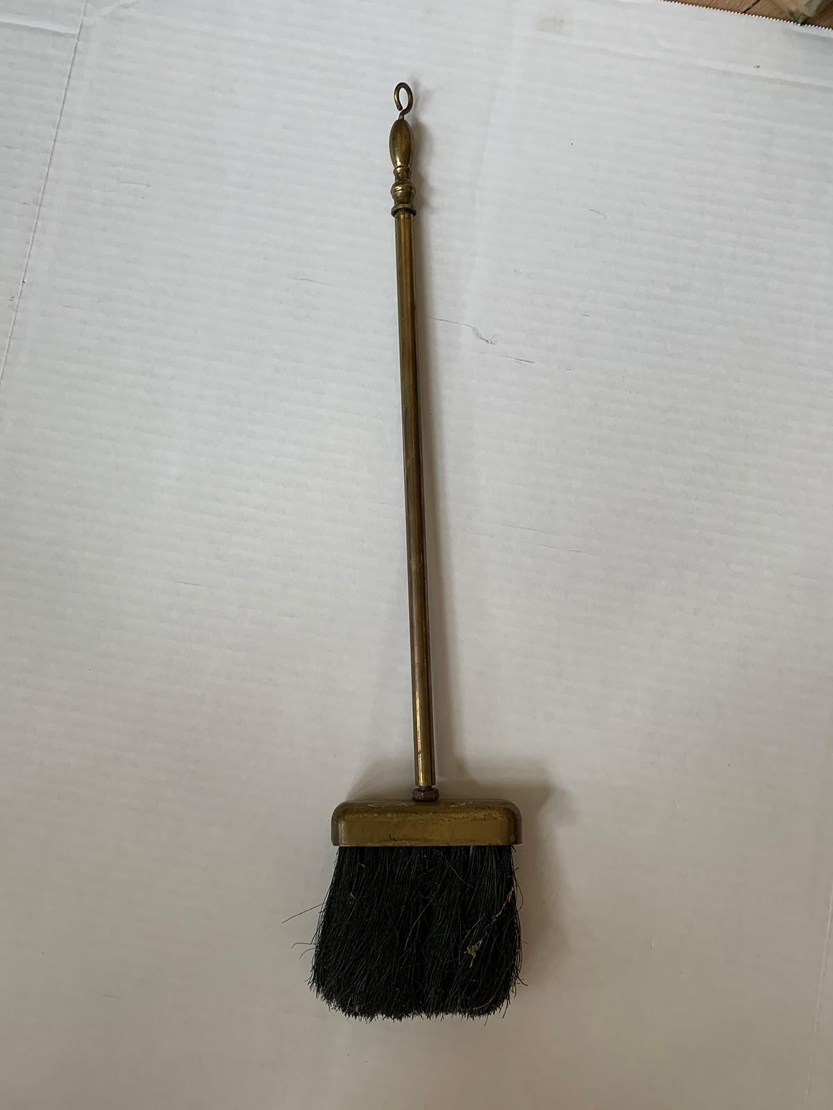 19th century brass & horse hair fireplace broom.