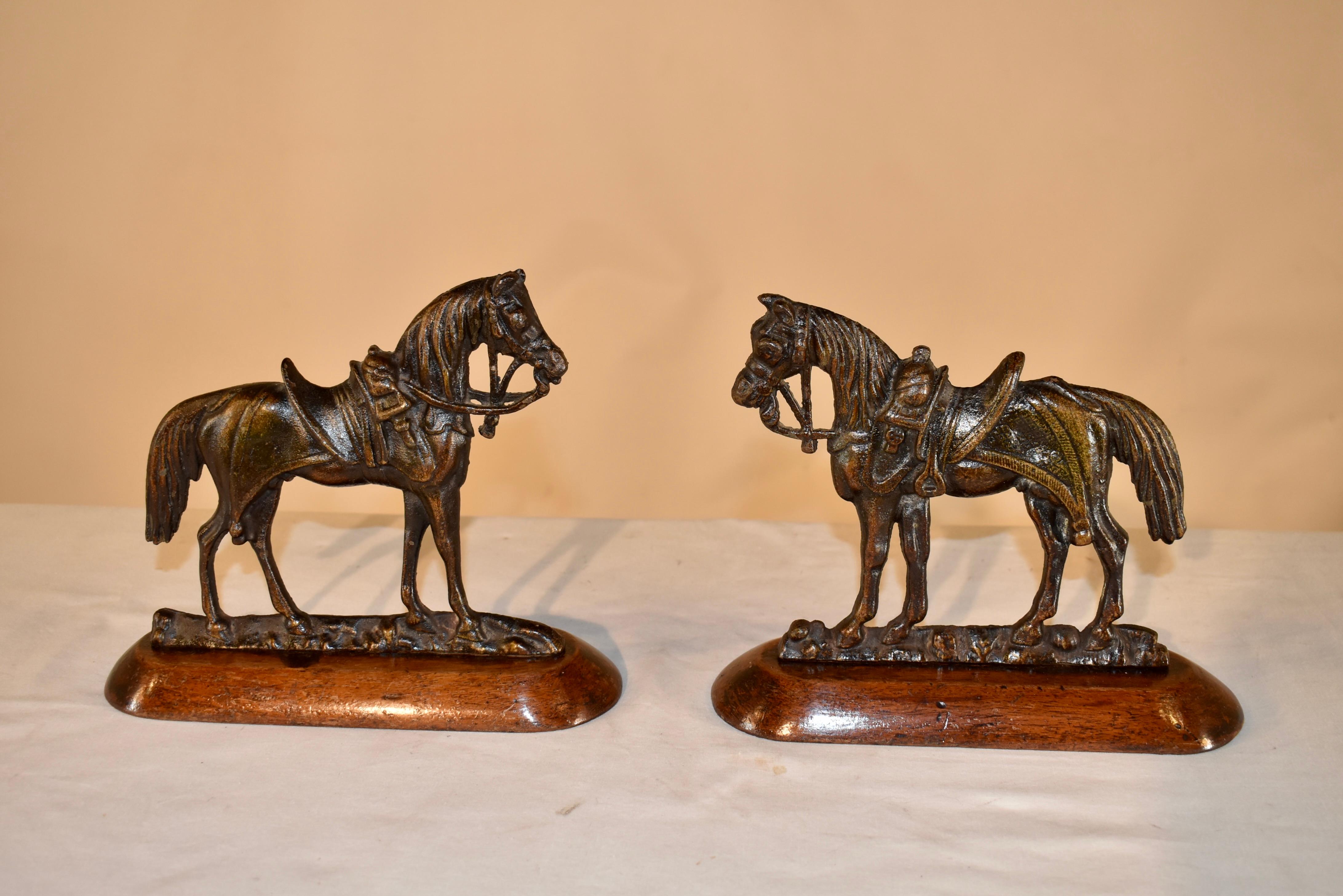 19th Century Brass Horse Mantle Decorations In Good Condition For Sale In High Point, NC