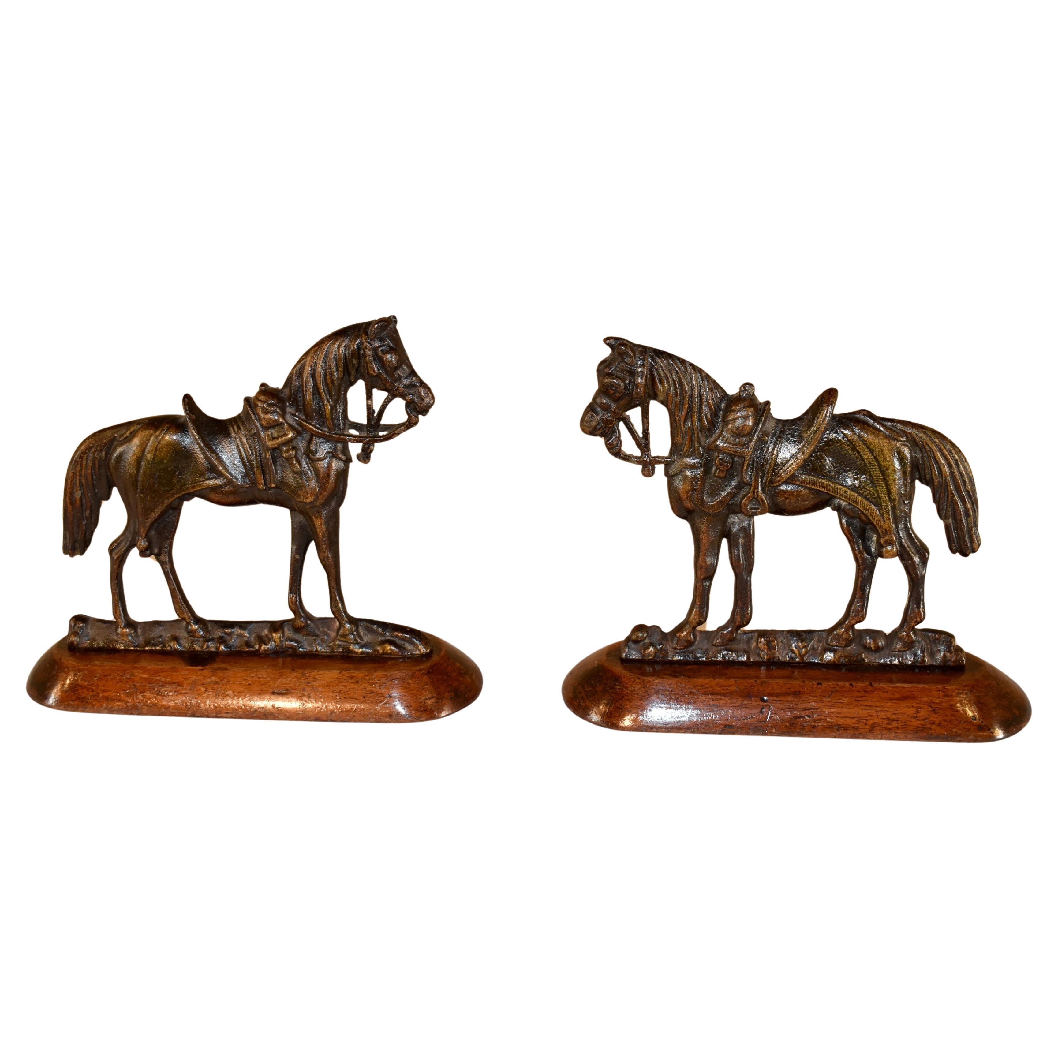 19th Century Brass Horse Mantle Decorations