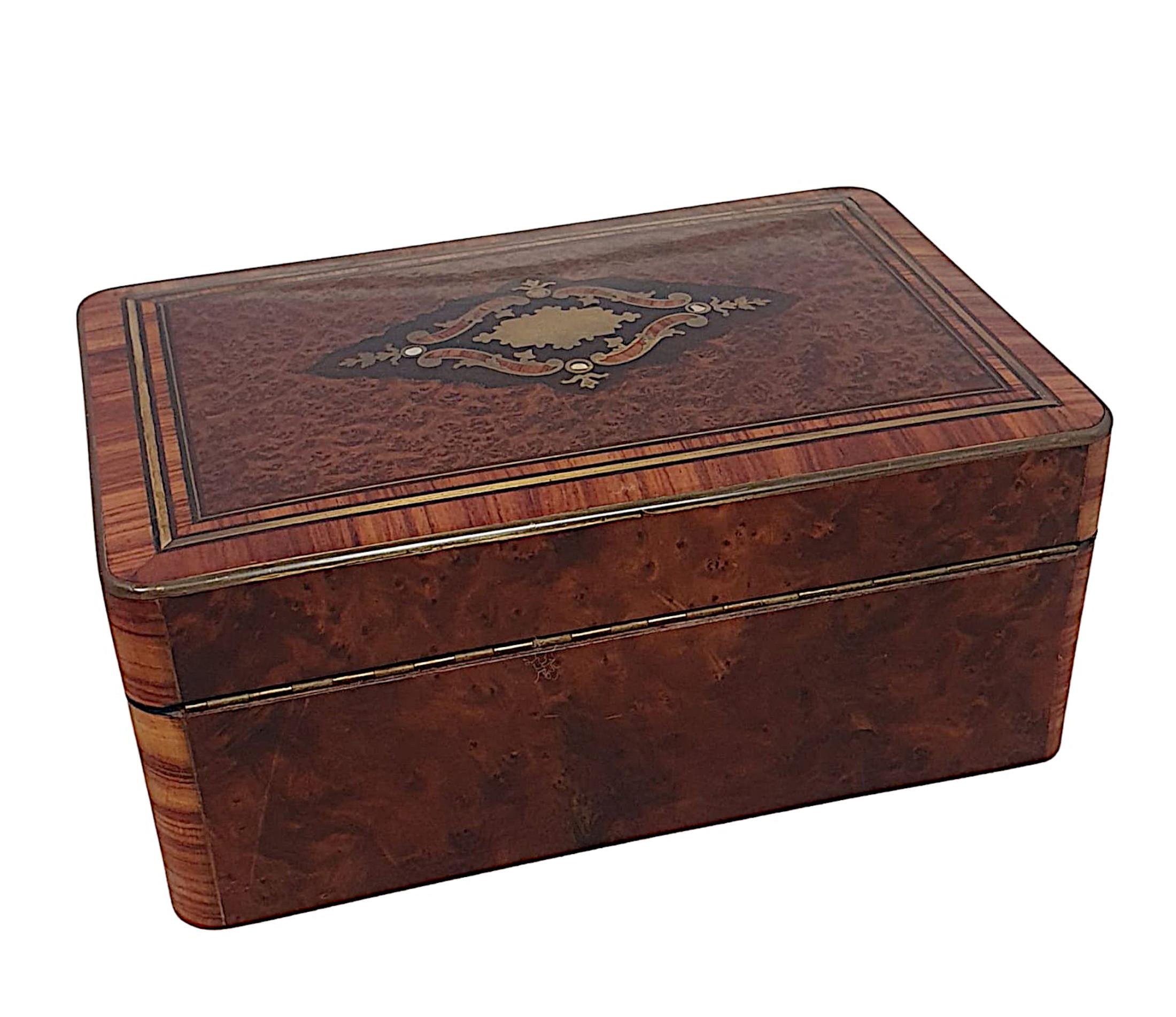 French 19th Century Brass Inlaid Birds Eye Maple and Kingwood Jewellery Box For Sale