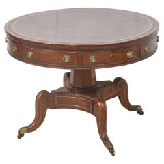 19th Century brass inlaid mahogany drum table