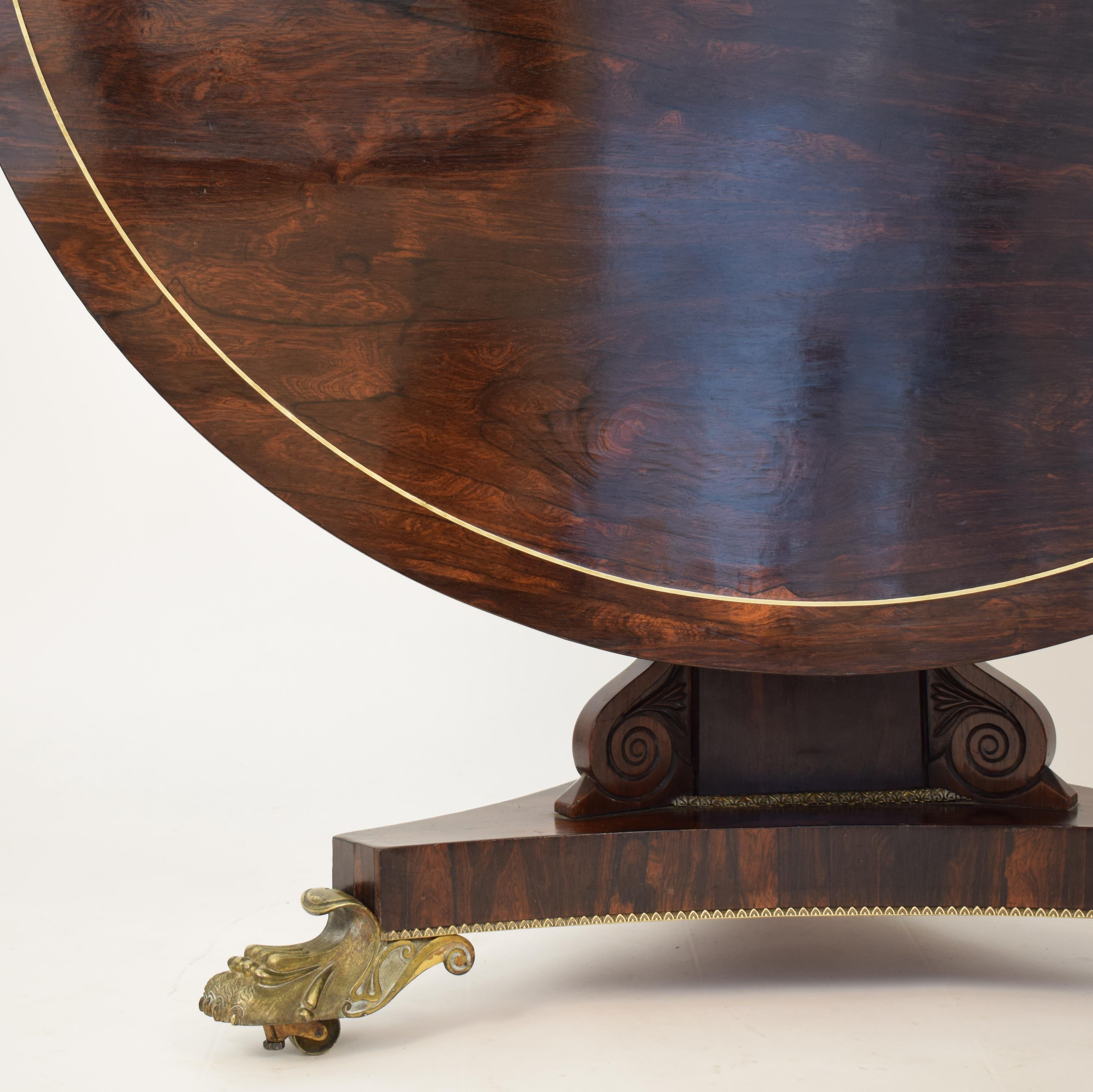 19th Century Brass Inlaid Rosewood Tilt Top Centre Table Attributed to Gillows 1