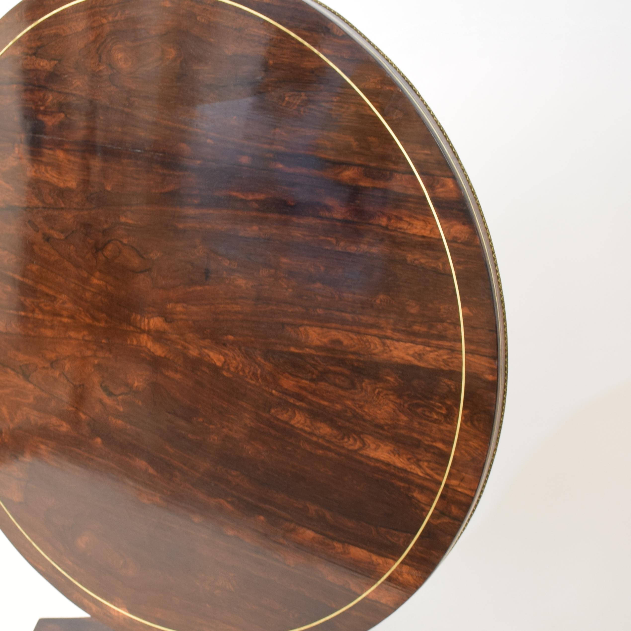 19th Century Brass Inlaid Rosewood Tilt Top Centre Table Attributed to Gillows 3