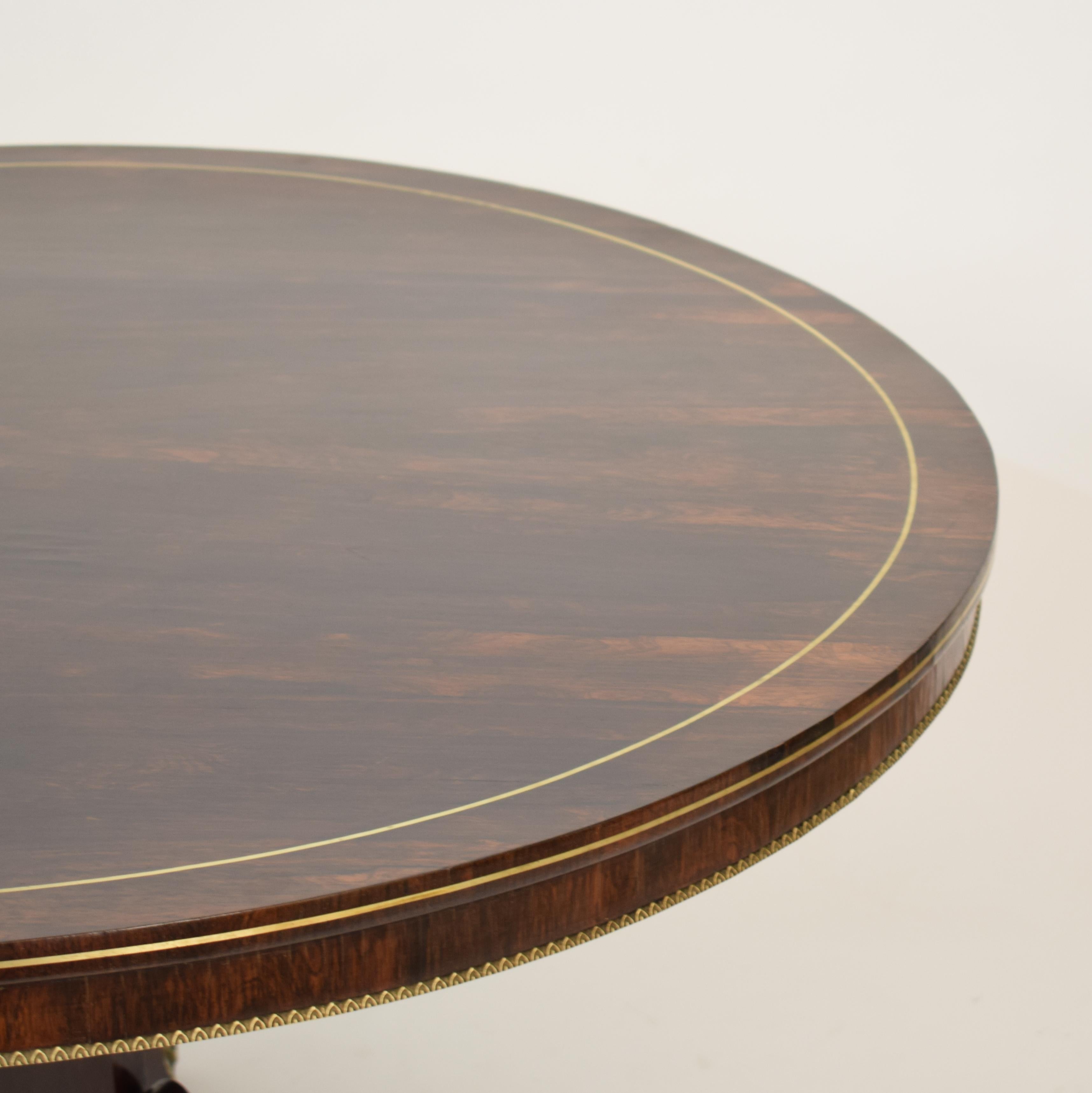 19th Century Brass Inlaid Rosewood Tilt Top Centre Table Attributed to Gillows 4