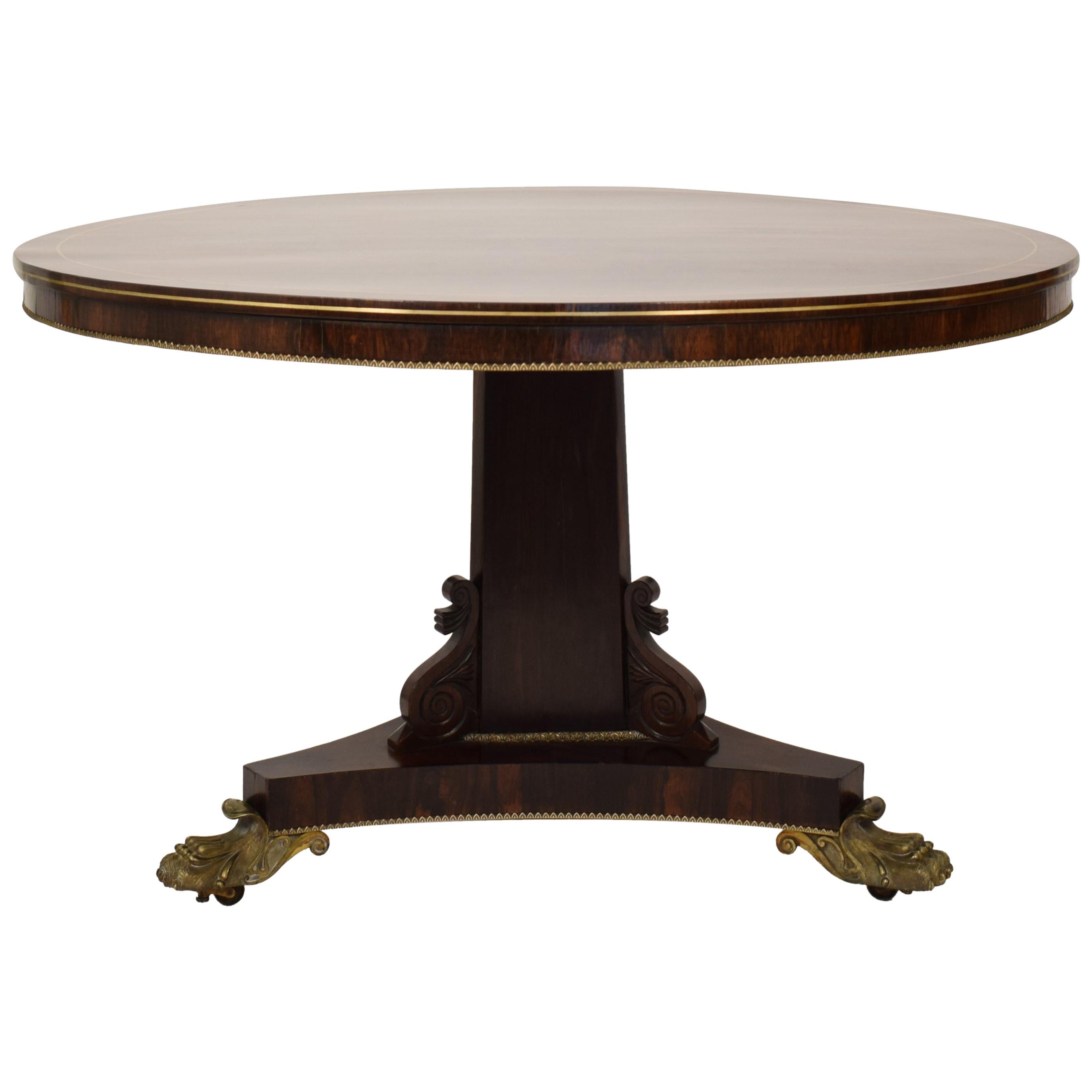 19th Century Brass Inlaid Rosewood Tilt Top Centre Table Attributed to Gillows