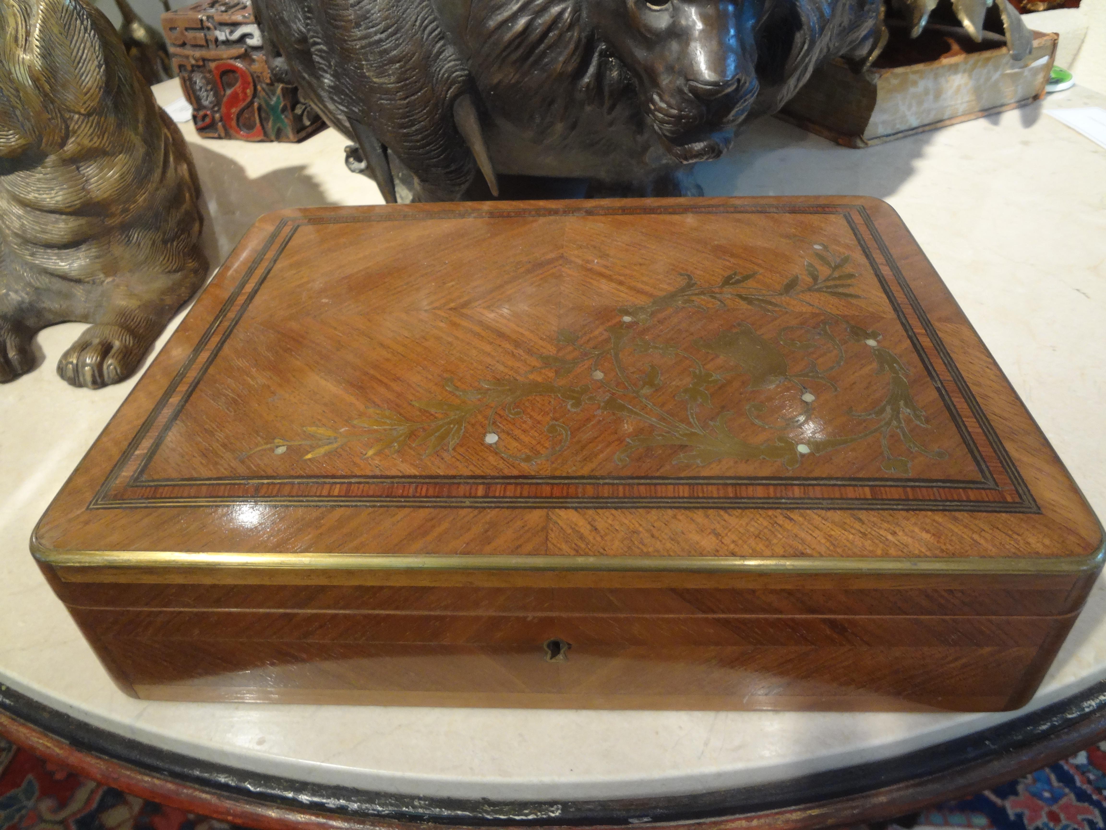 Aesthetic Movement 19th Century Brass Inlaid Walnut Box For Sale