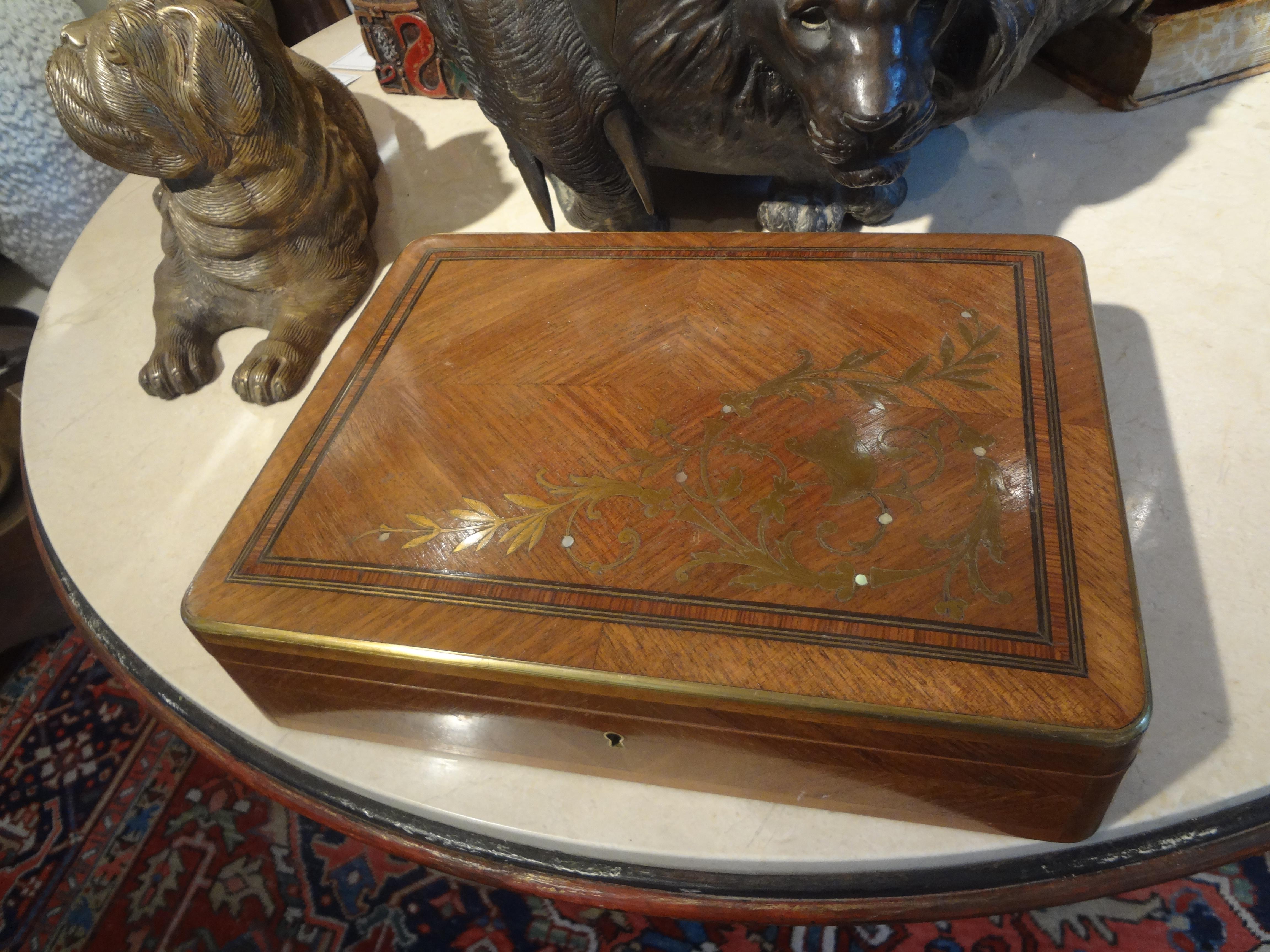 European 19th Century Brass Inlaid Walnut Box For Sale