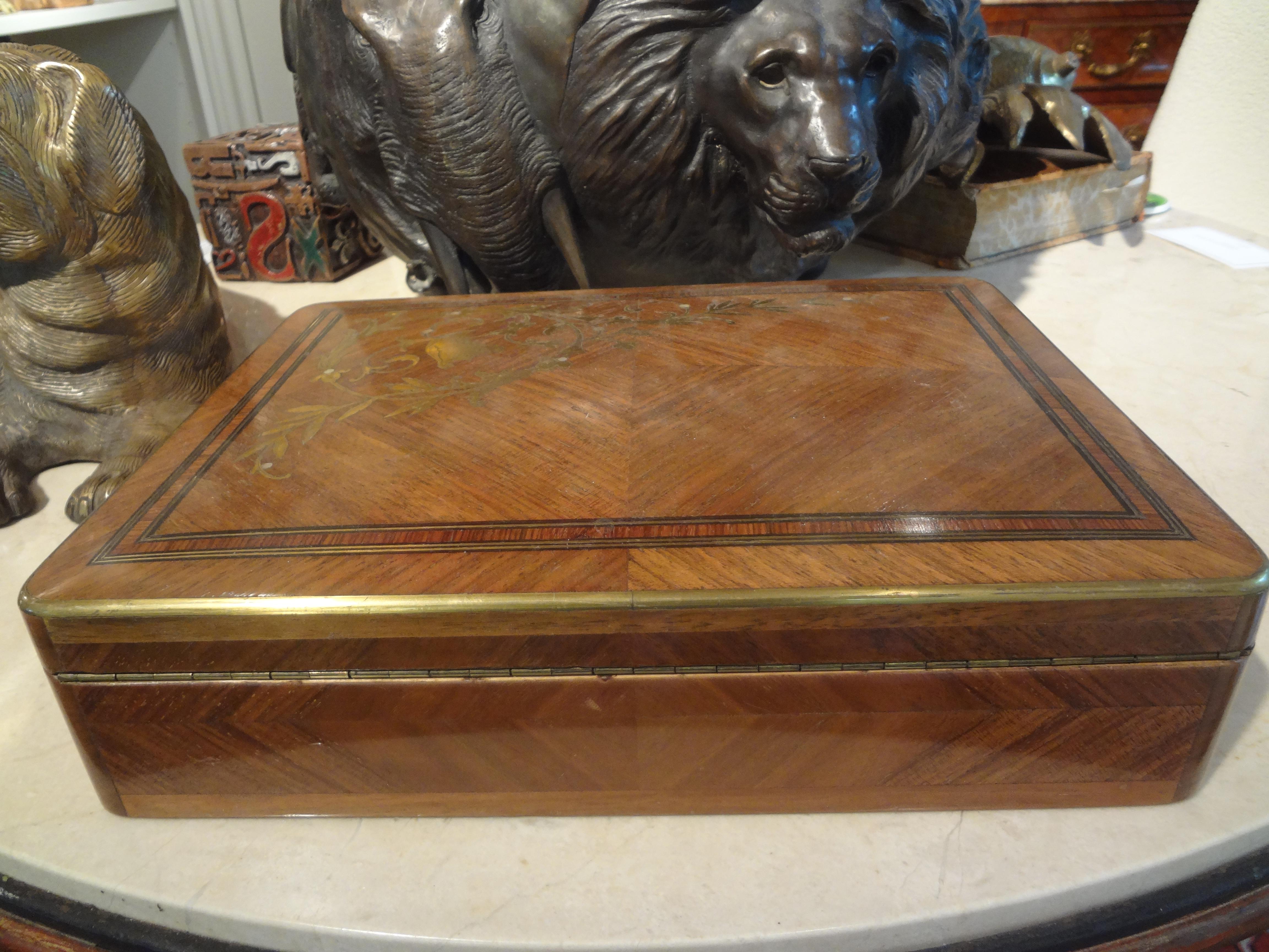 Late 19th Century 19th Century Brass Inlaid Walnut Box For Sale