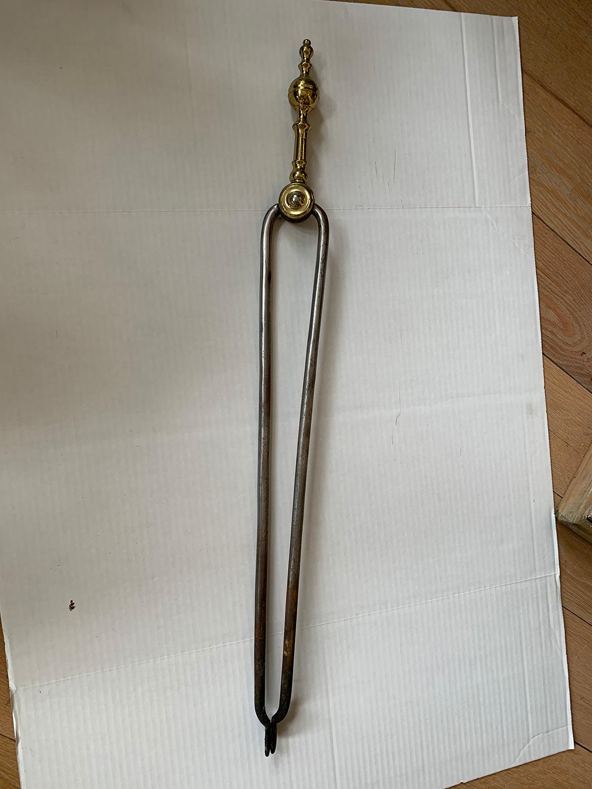 19th century brass & iron fireplace tongs.