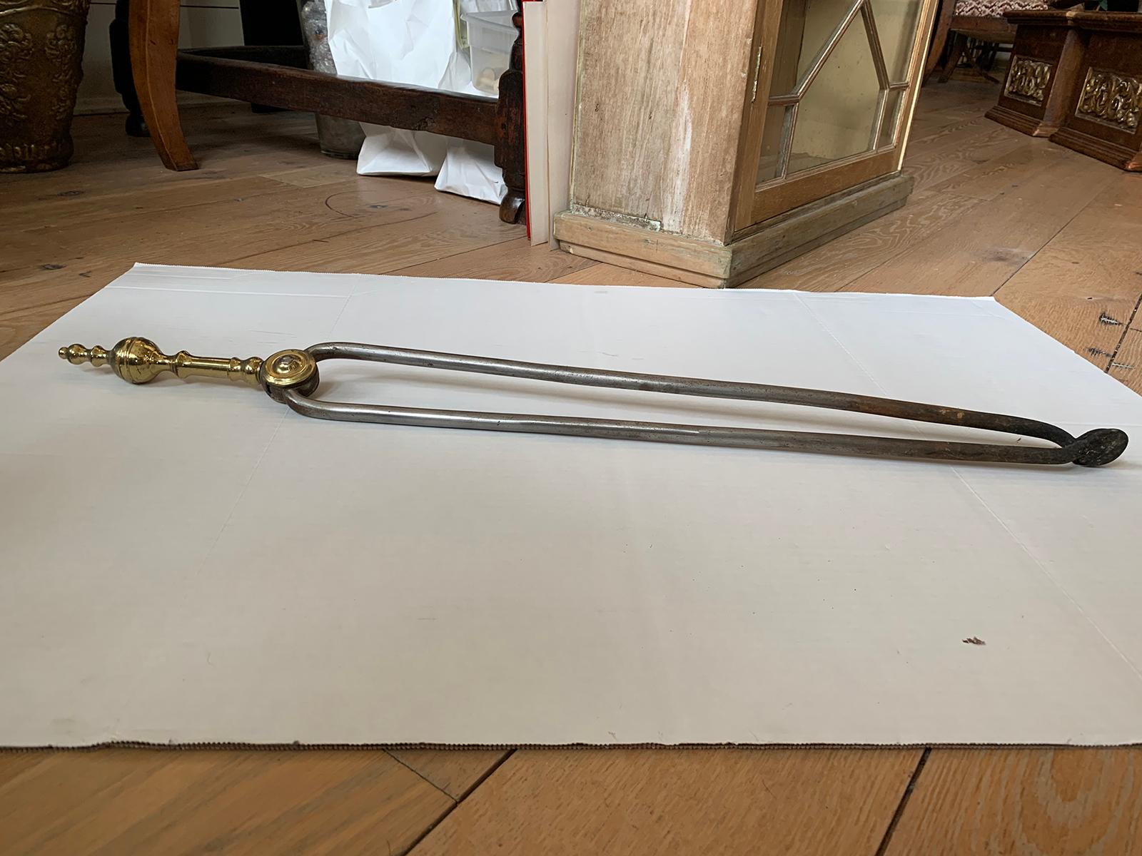 19th Century Brass & Iron Fireplace Tongs For Sale 1