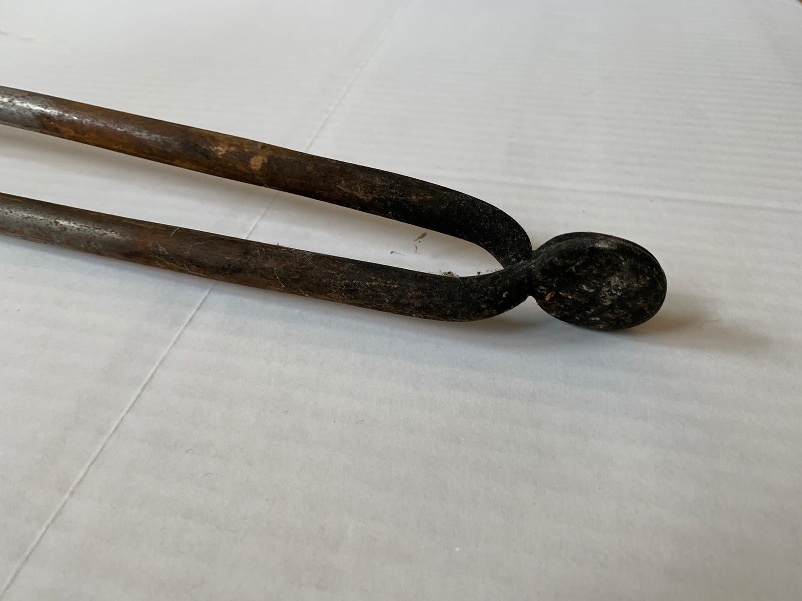 19th Century Brass & Iron Fireplace Tongs For Sale 4