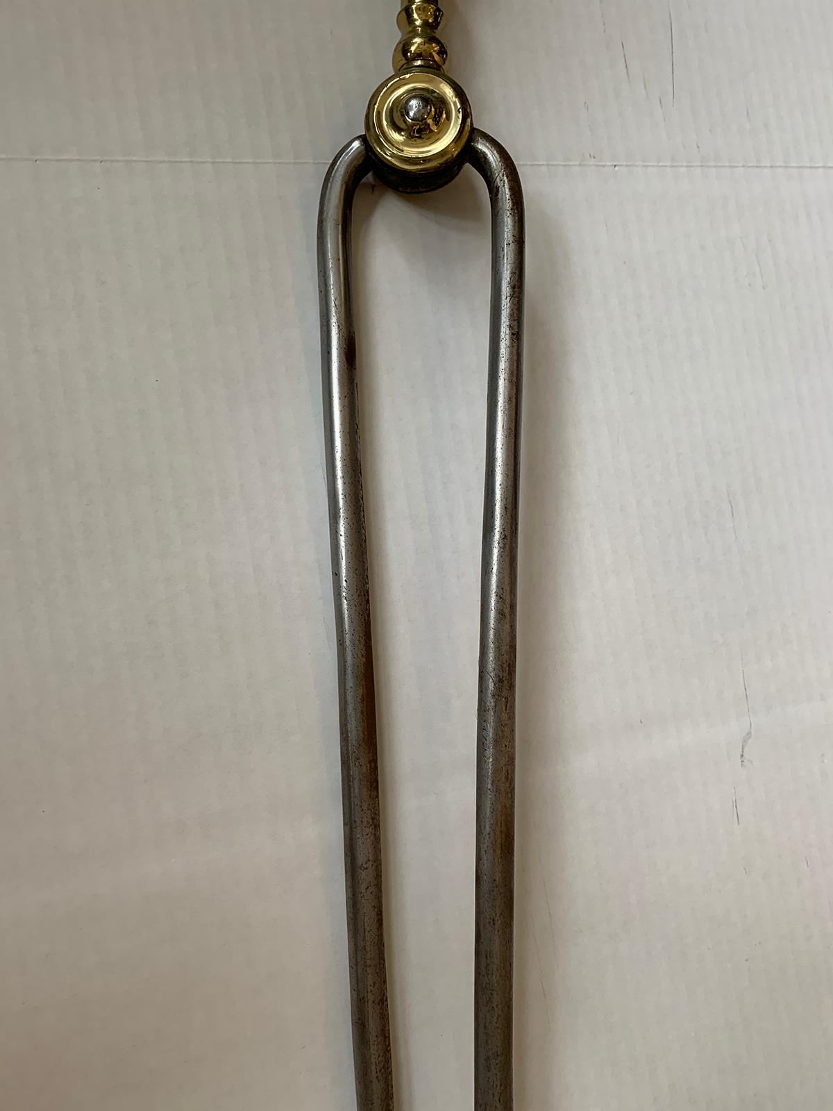 19th Century Brass & Iron Fireplace Tongs For Sale 5