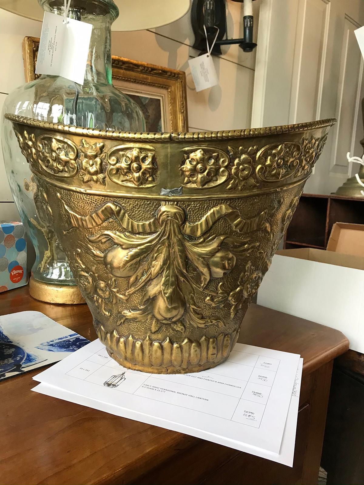19th century brass kindling bucket
could be used as a waste basket / trash can.