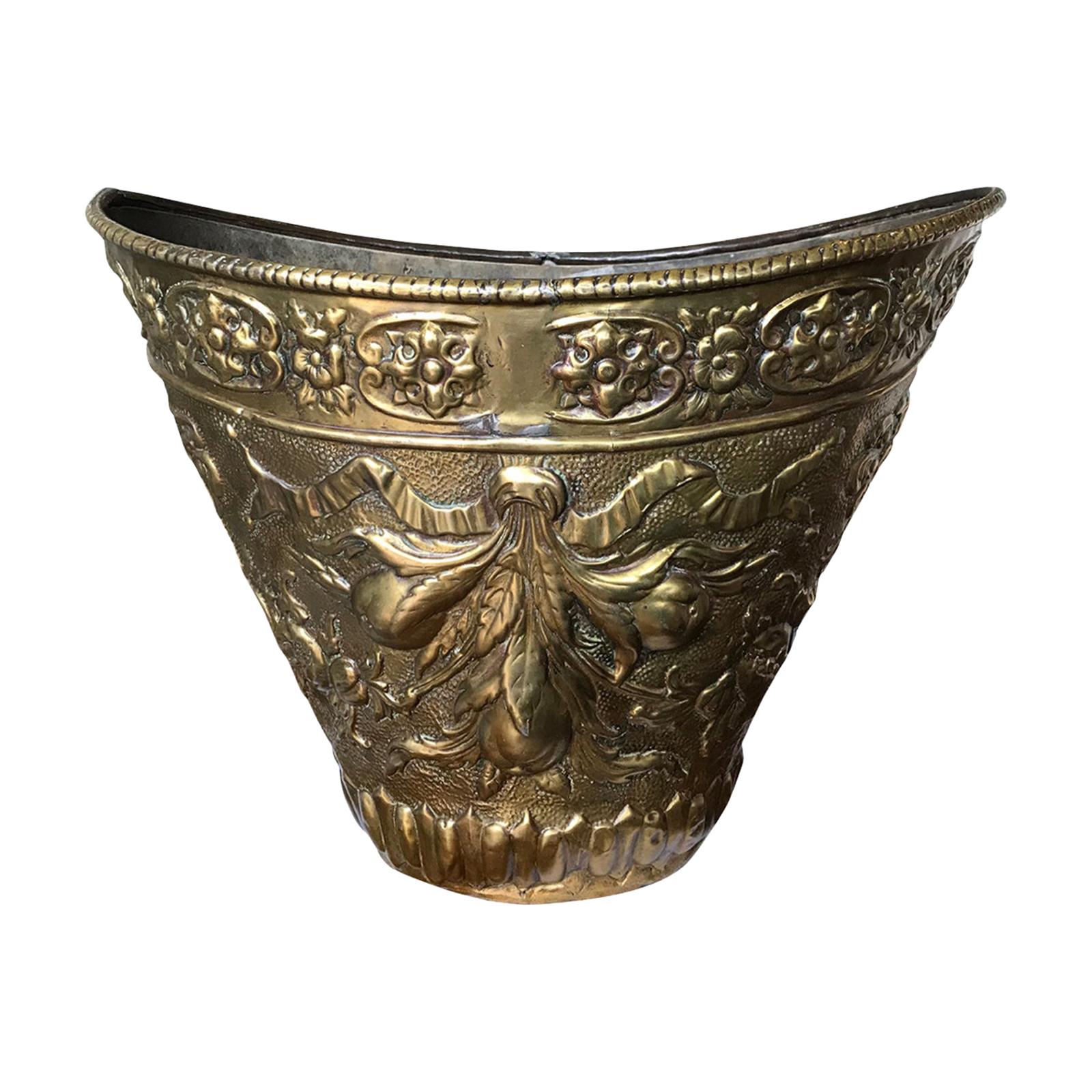 19th Century Brass Kindling Bucket For Sale