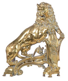 19th Century Brass Lion Fire Dogs