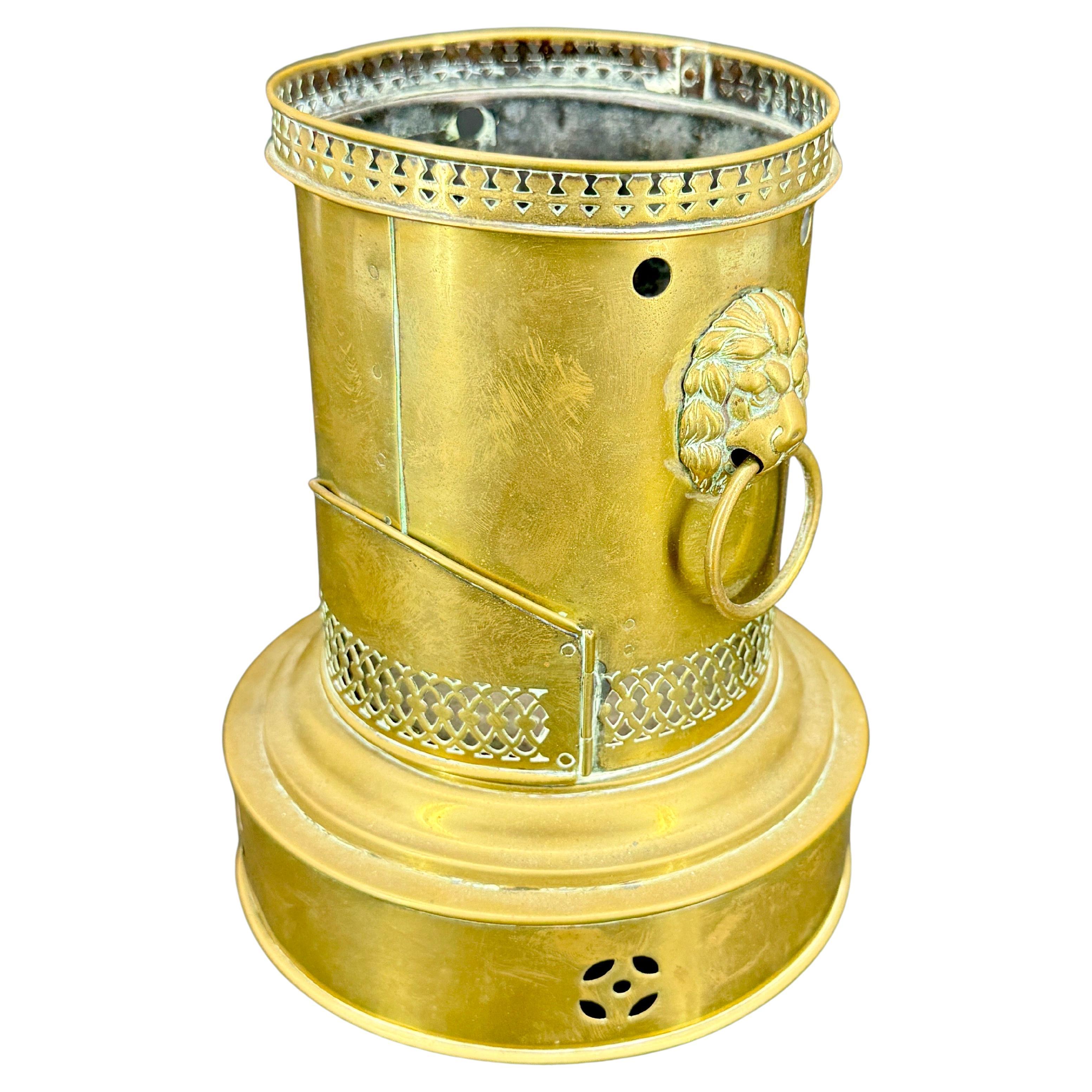 19th Century Brass Lion Heads Samovar Base Candleholder