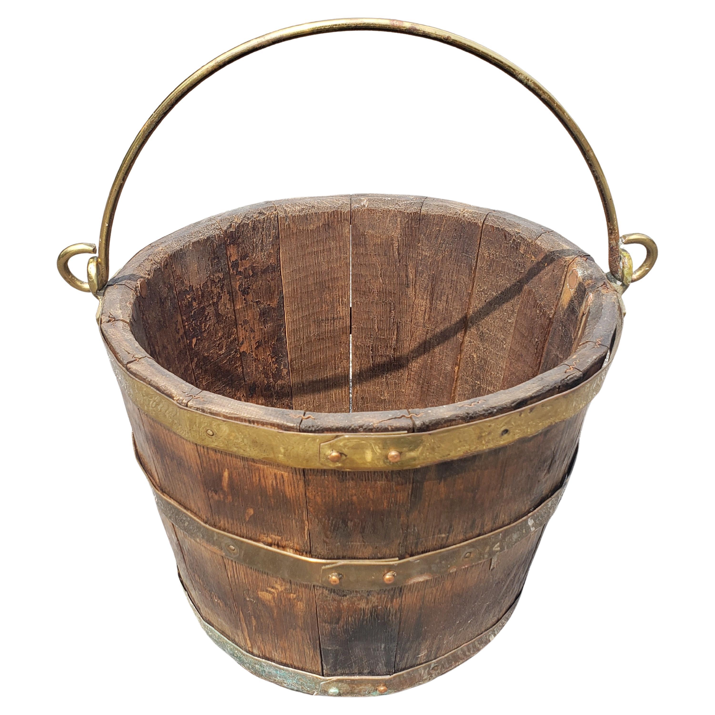 19th Century Brass Mounted And Oak Bail Handle Bucket  For Sale