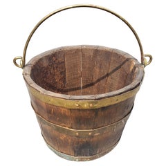 Antique 19th Century Brass Mounted And Oak Bail Handle Bucket 