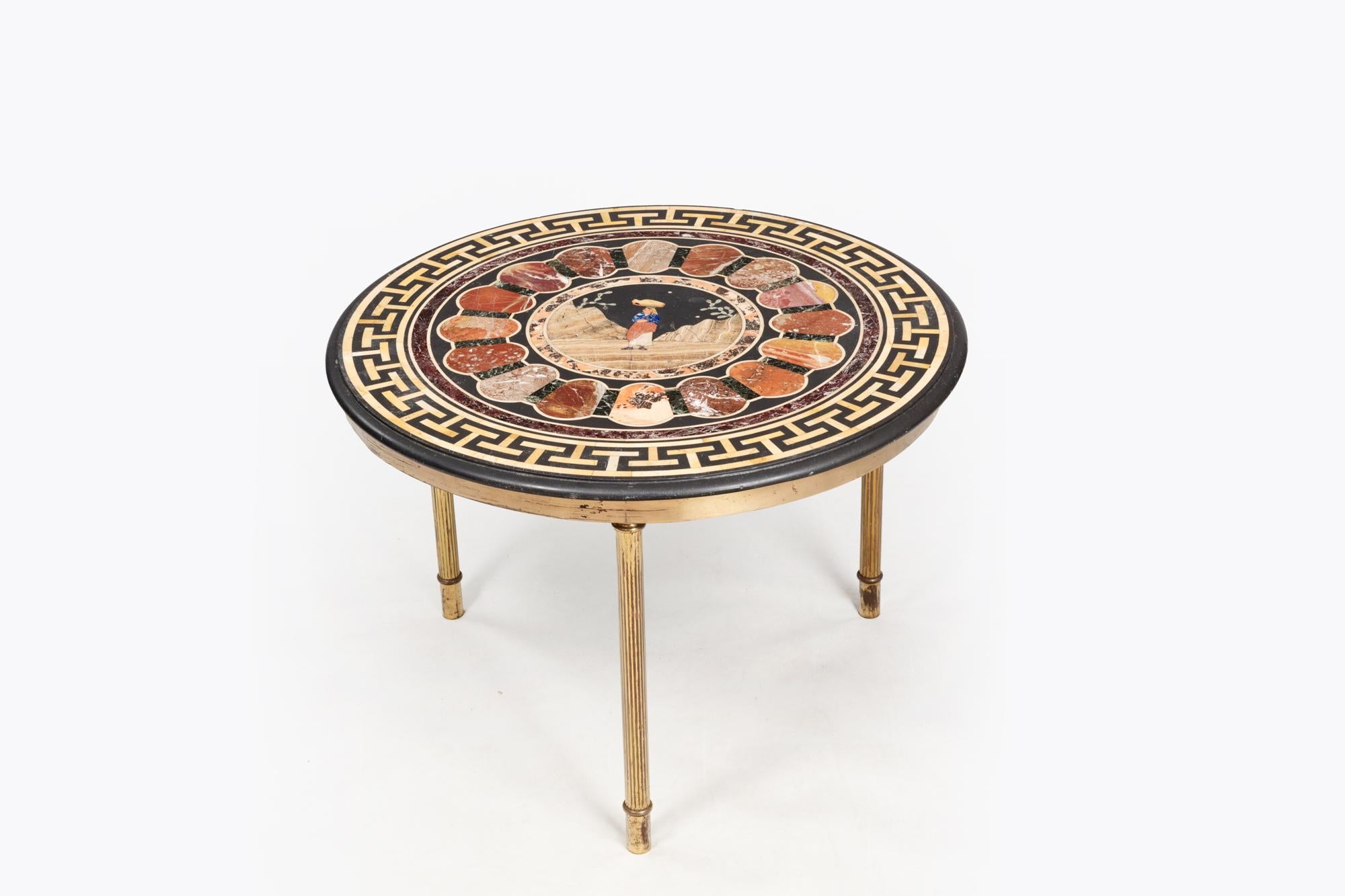 Grand Tour 19th Century Brass Mounted Circular Speciman Top Coffee Table For Sale