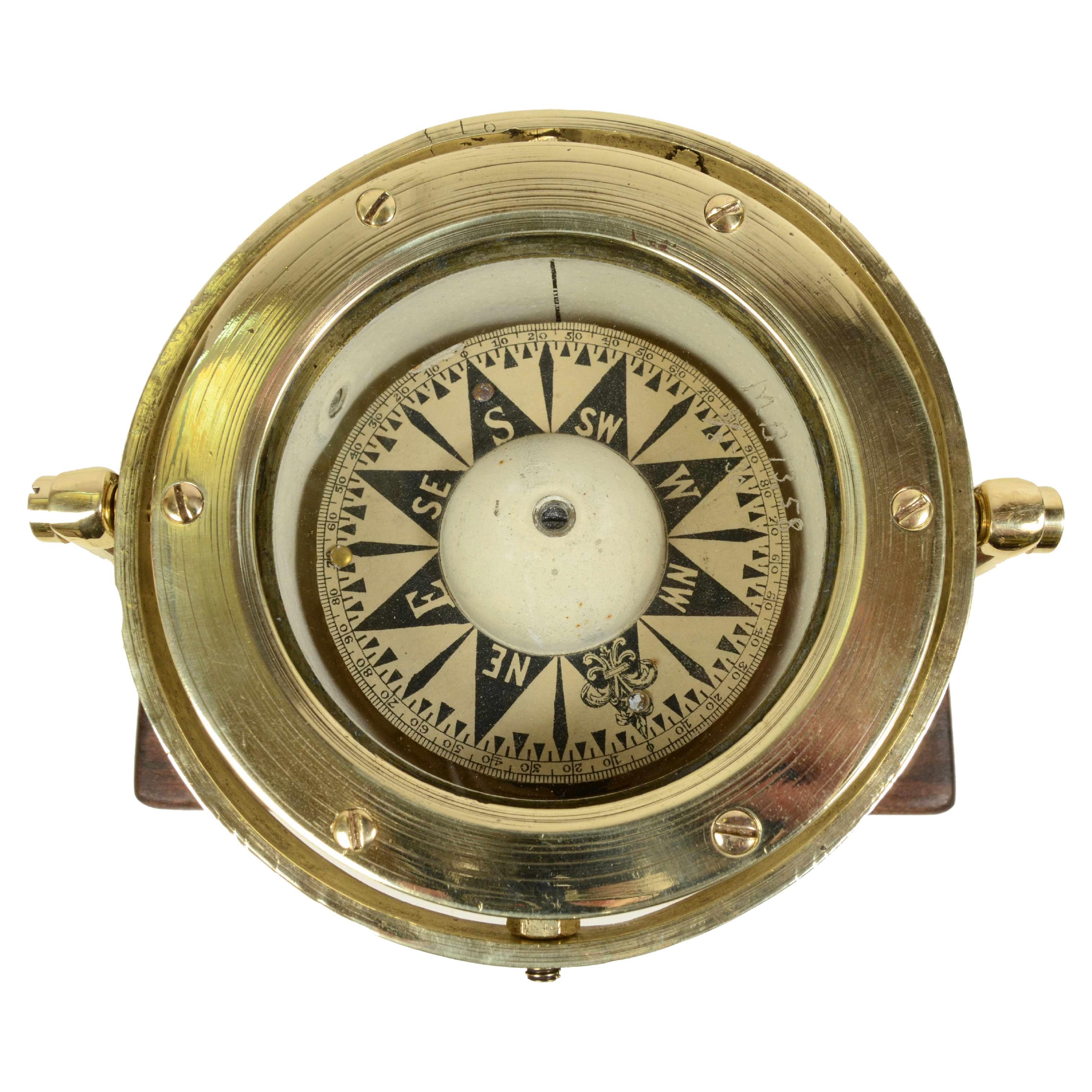 19th Century Brass Nautical Compass Antique Marine Navigation Instrument