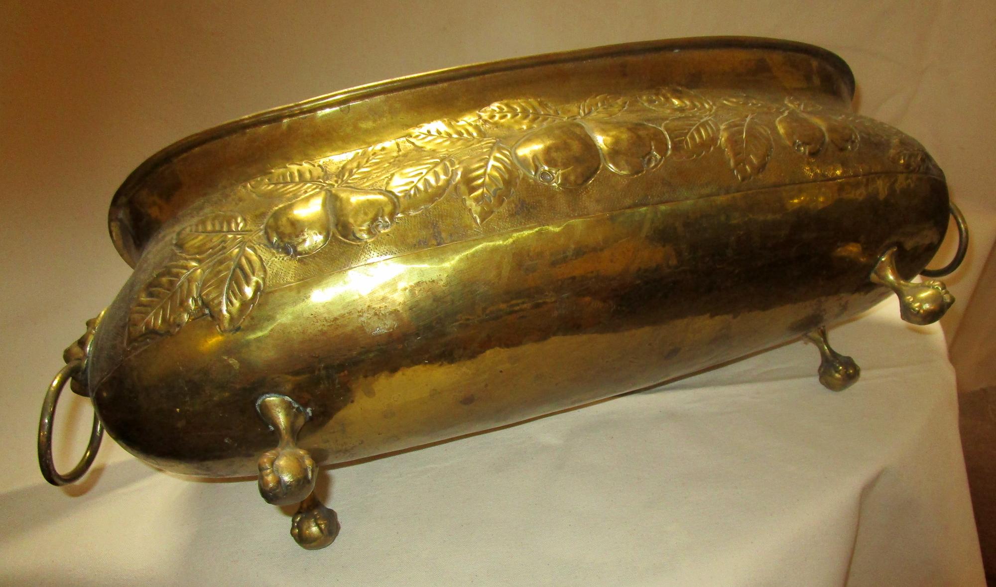 19th Century Brass Oval Jardinière or Planter with Fruit Motif 4