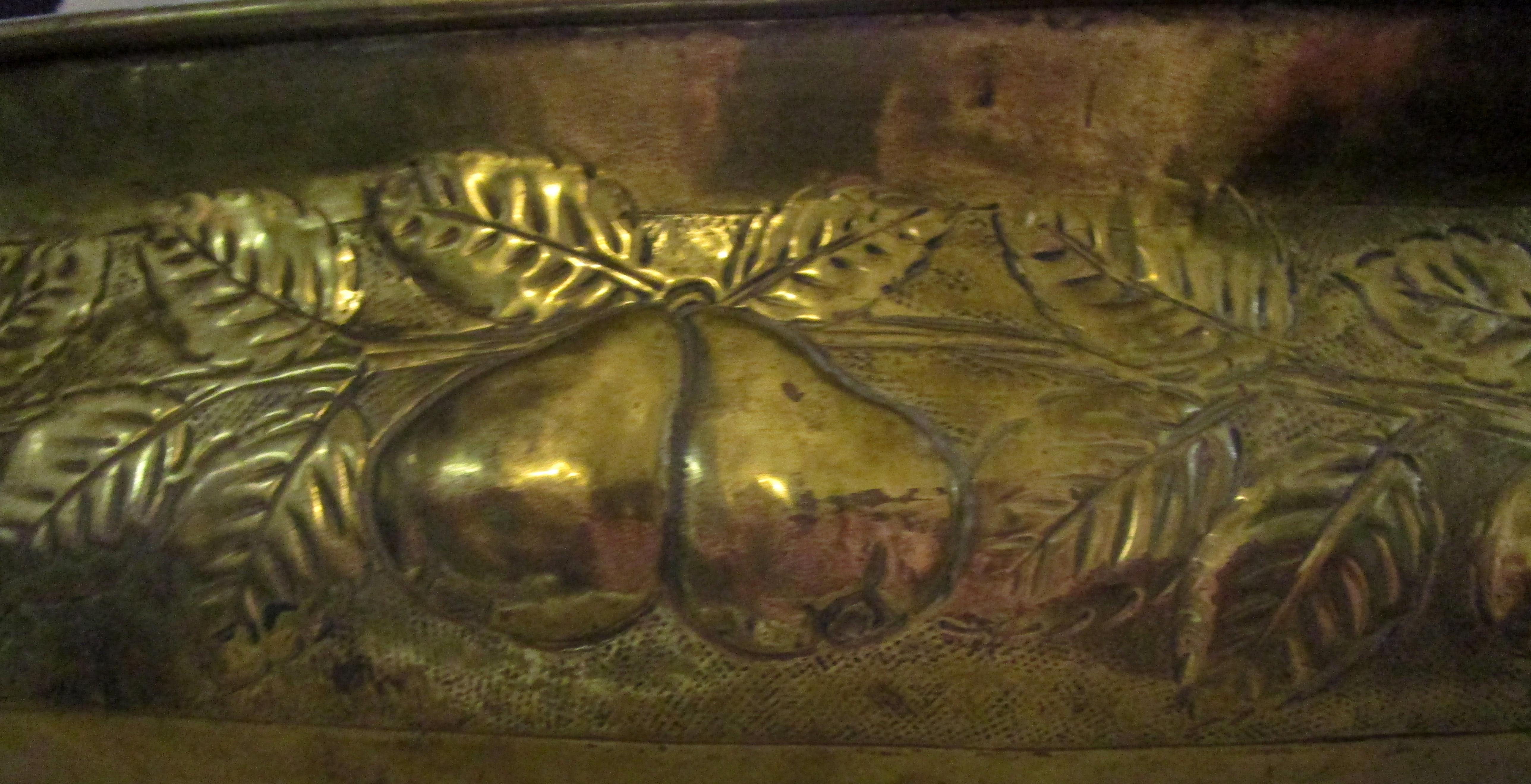 Chippendale 19th Century Brass Oval Jardinière or Planter with Fruit Motif