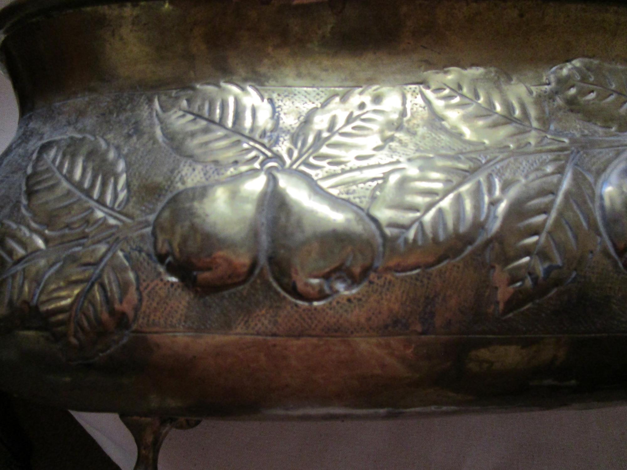 19th Century Brass Oval Jardinière or Planter with Fruit Motif In Good Condition In Savannah, GA