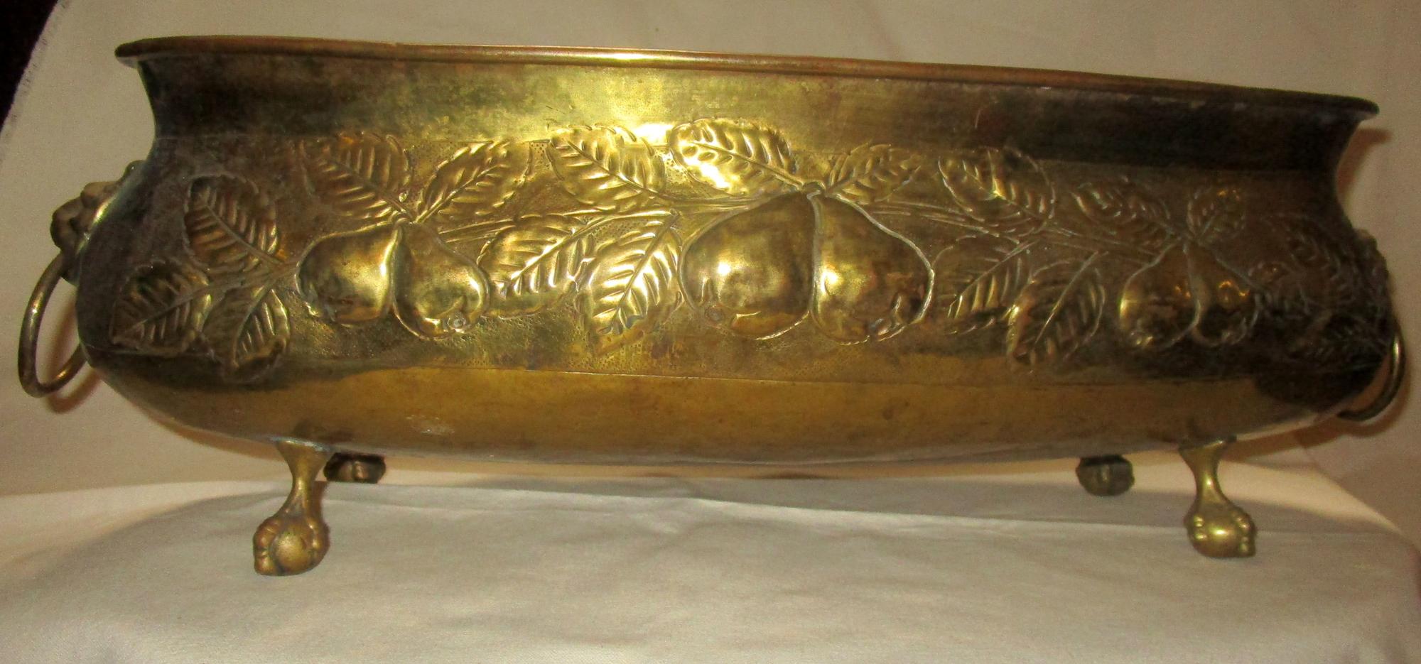 Late 19th Century 19th Century Brass Oval Jardinière or Planter with Fruit Motif