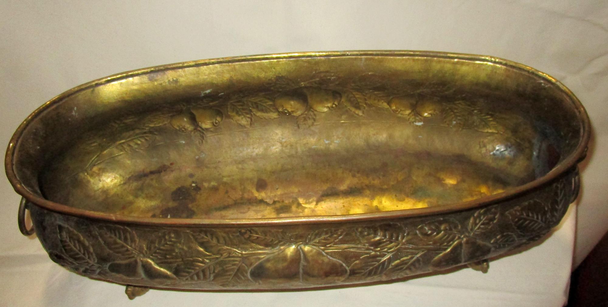 19th Century Brass Oval Jardinière or Planter with Fruit Motif 2