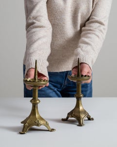19th Century Brass Pair Of Baroque Style Candlesticks