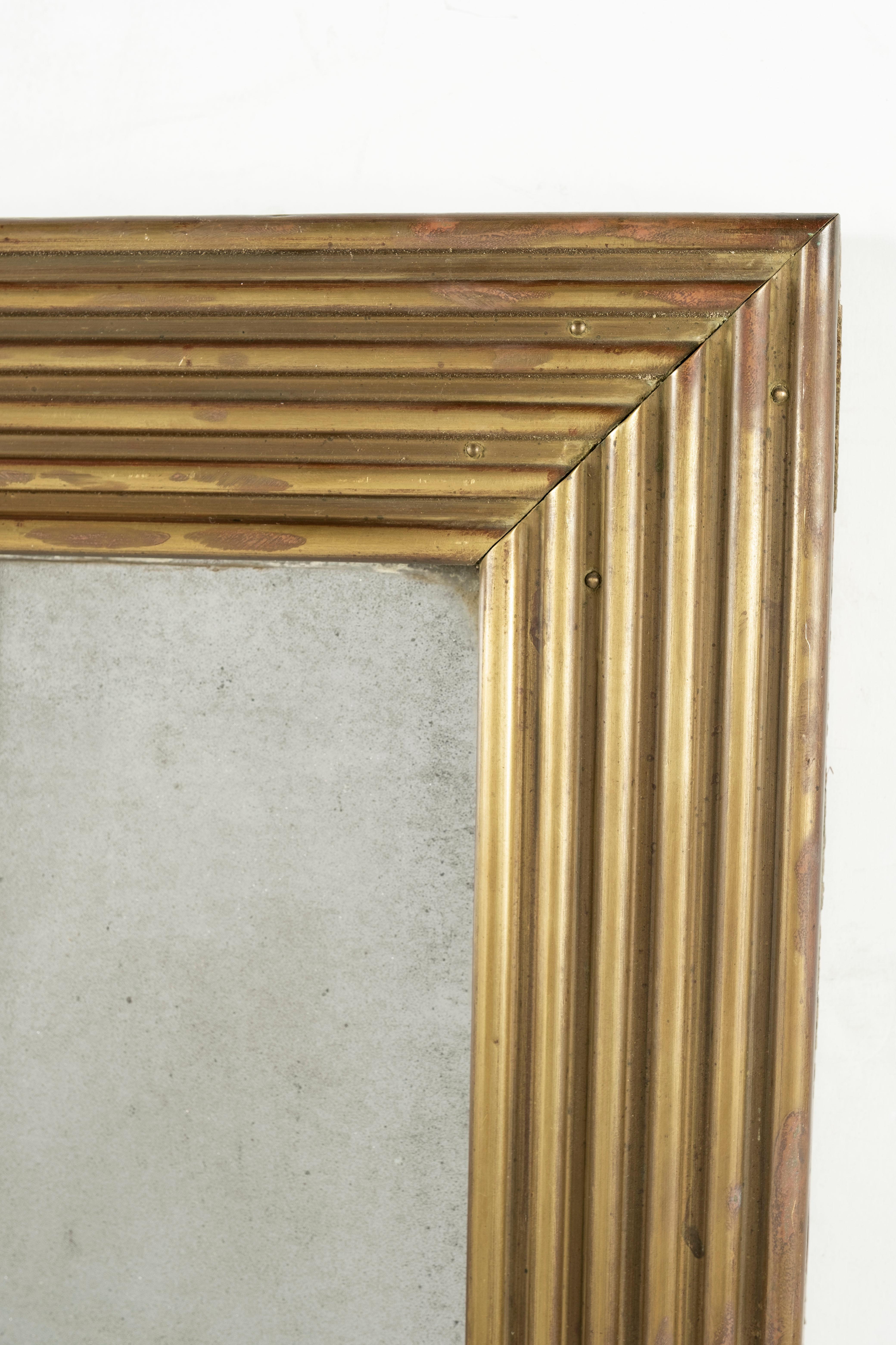 19th Century Brass Reeded Mirror For Sale 1
