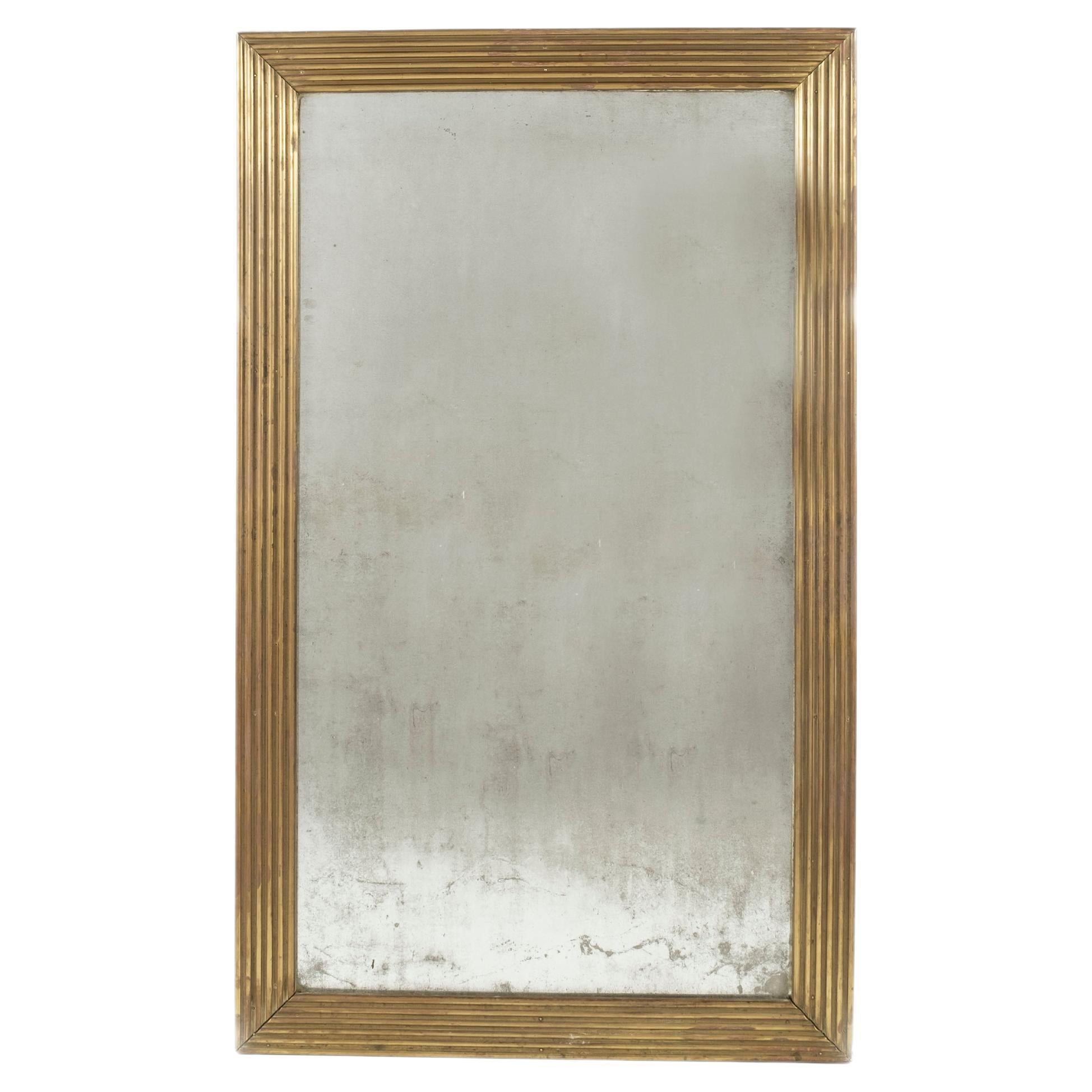 19th Century Brass Reeded Mirror For Sale