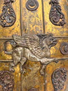 19th Century Brass Shield Shaped Griffin Wall Plaque