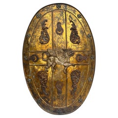 19th Century Brass Shield Shaped Griffin Wall Plaque