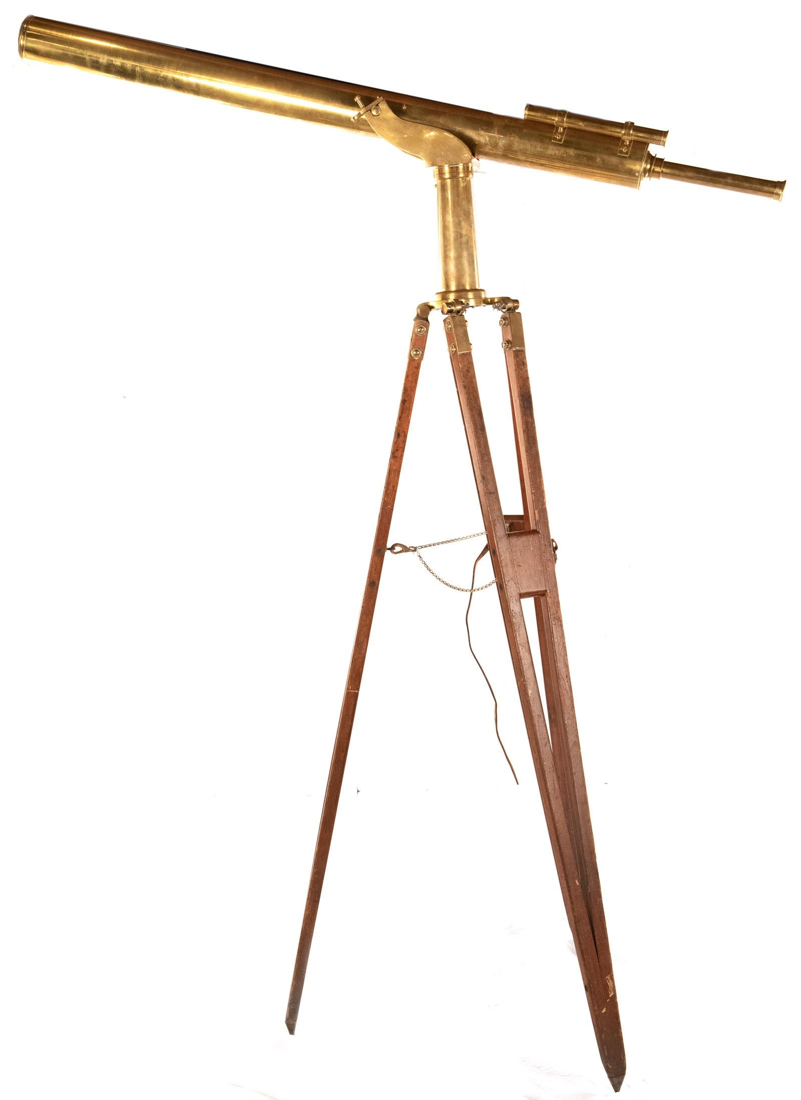 19th Century Brass Telescope with Original Wooden Tripod Stand, circa 1890 1