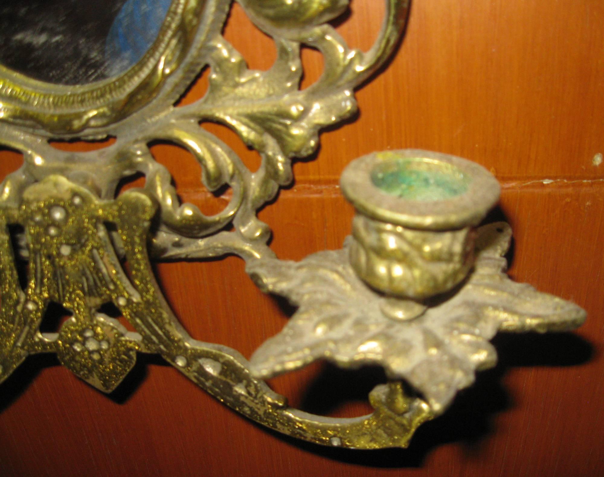 French 19th century Brass Two Candle Mirrored Wall Sconces For Sale