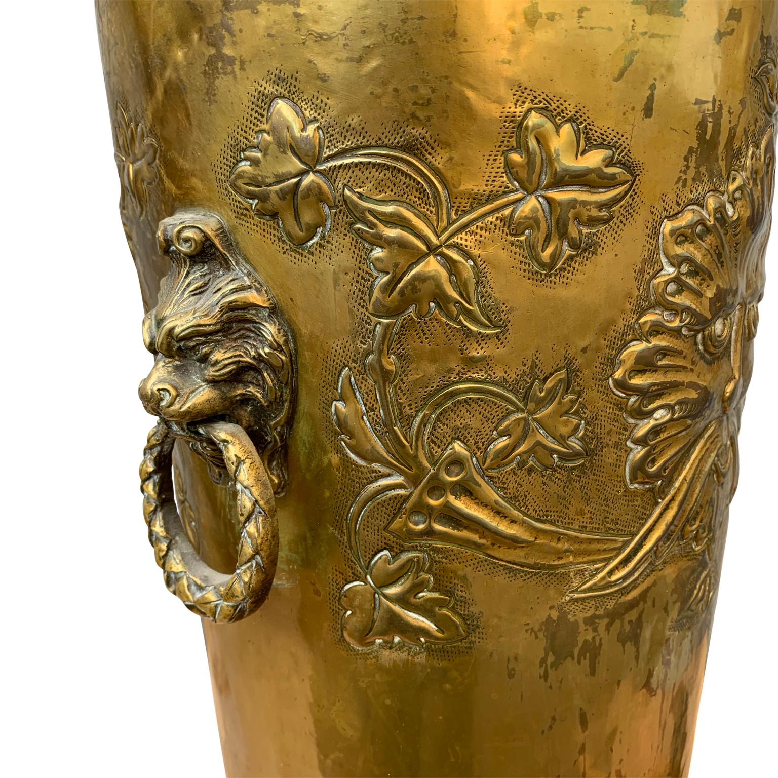 Belgian 19th Century Brass Umbrella Stand with Mythological Decorations
