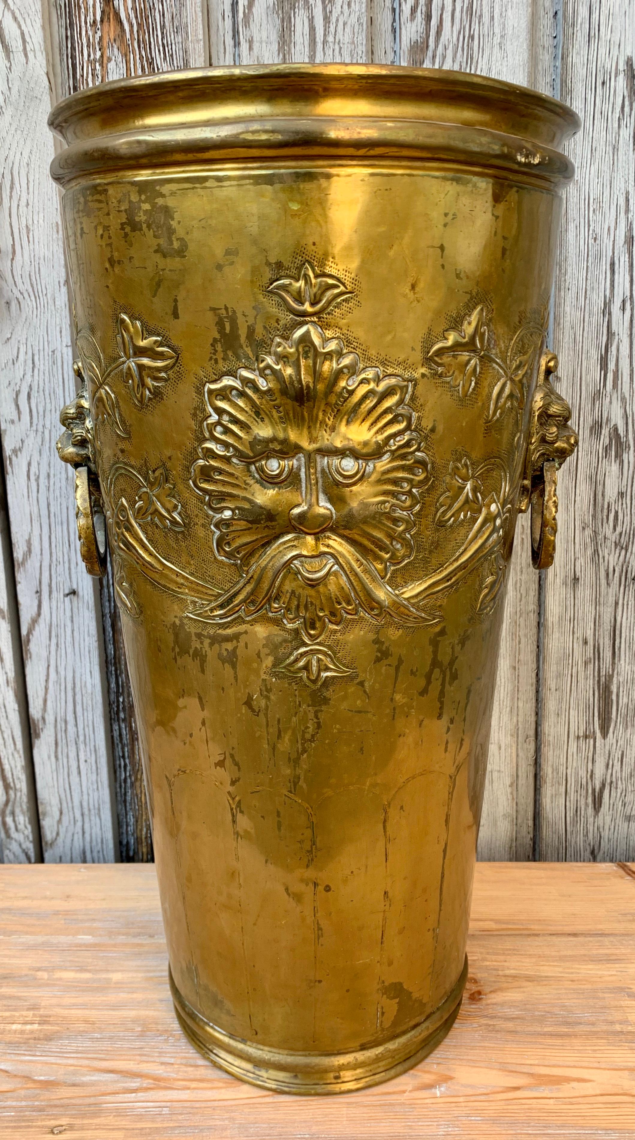 19th Century Brass Umbrella Stand with Mythological Decorations In Good Condition In Haddonfield, NJ