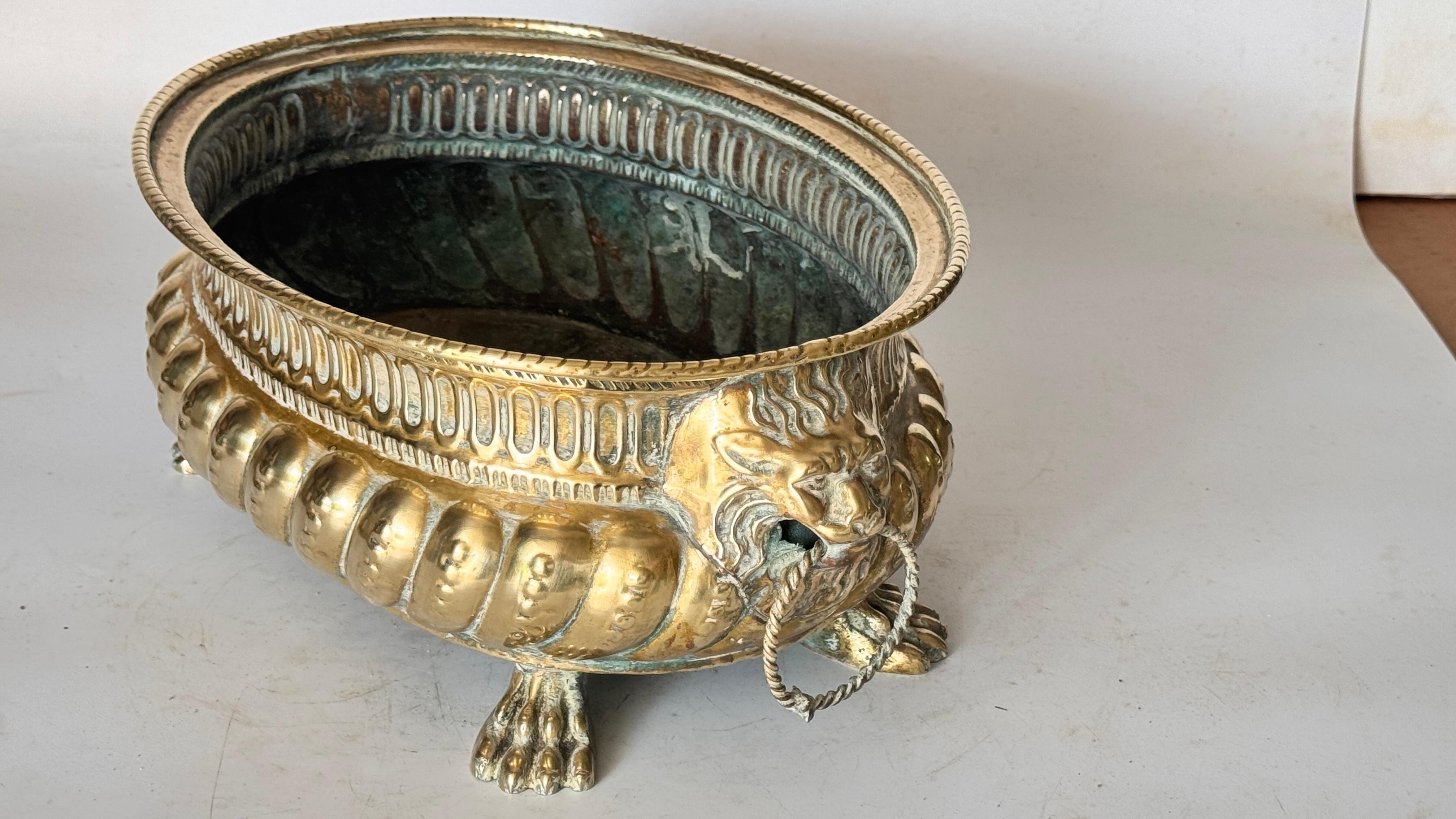 Rafraîchisseur à vin ou jardinière en laiton du 19ème siècle avec poignées en forme de lion - France Bon état - En vente à Auribeau sur Siagne, FR