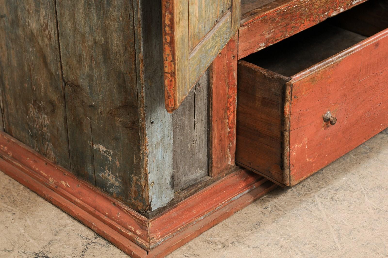 An 8+ Ft. Tall Antique Storage Cabinet from Brazil, with it's Original Paint In Good Condition For Sale In Atlanta, GA