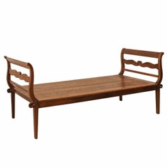 Antique 19th C. Brazilian Nicely Carved Peroba Hardwood Daybed (or Backless Bench) 