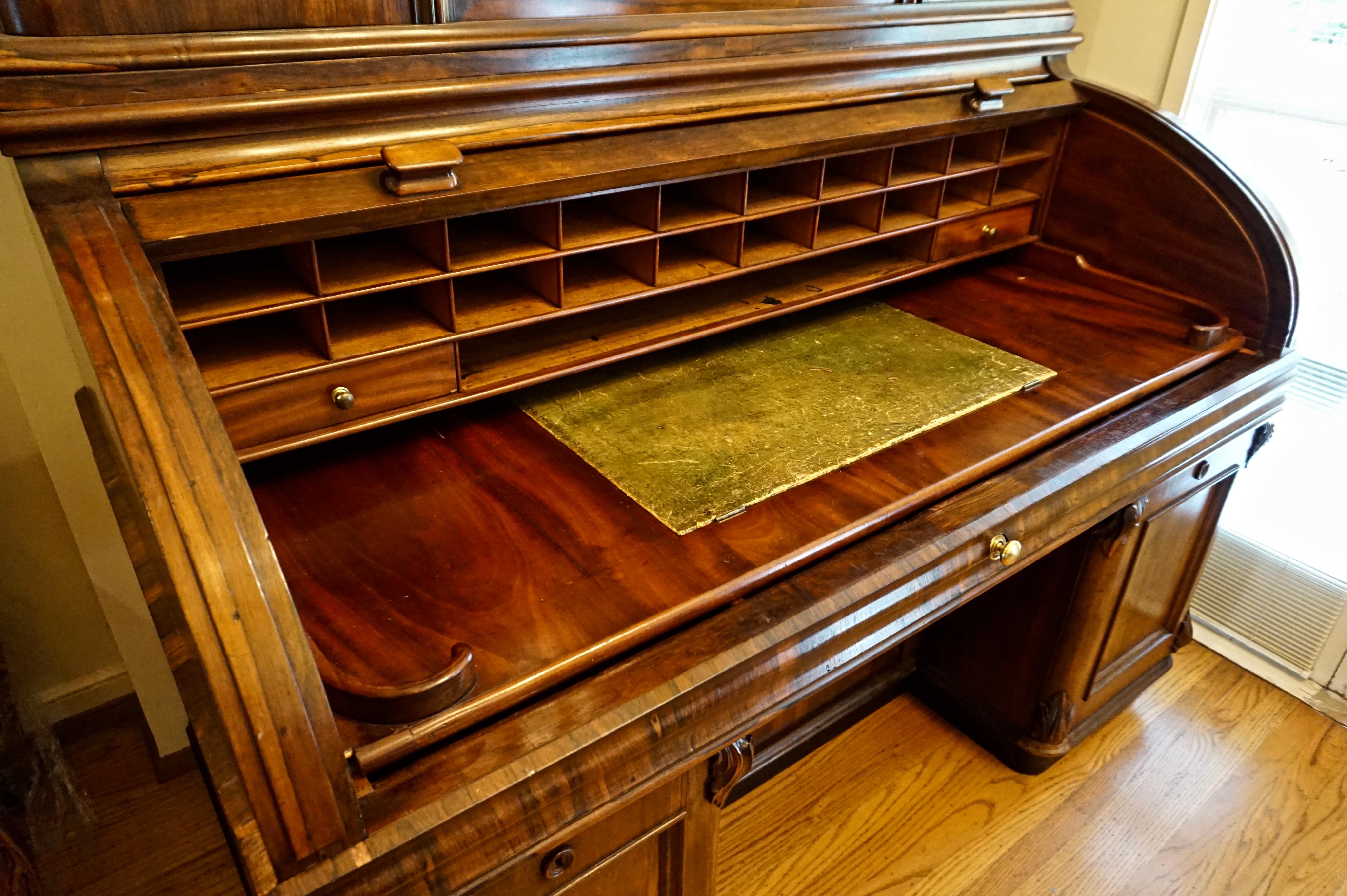 19th Century Rosewood Large Roll Top Desk with Cabinet 1