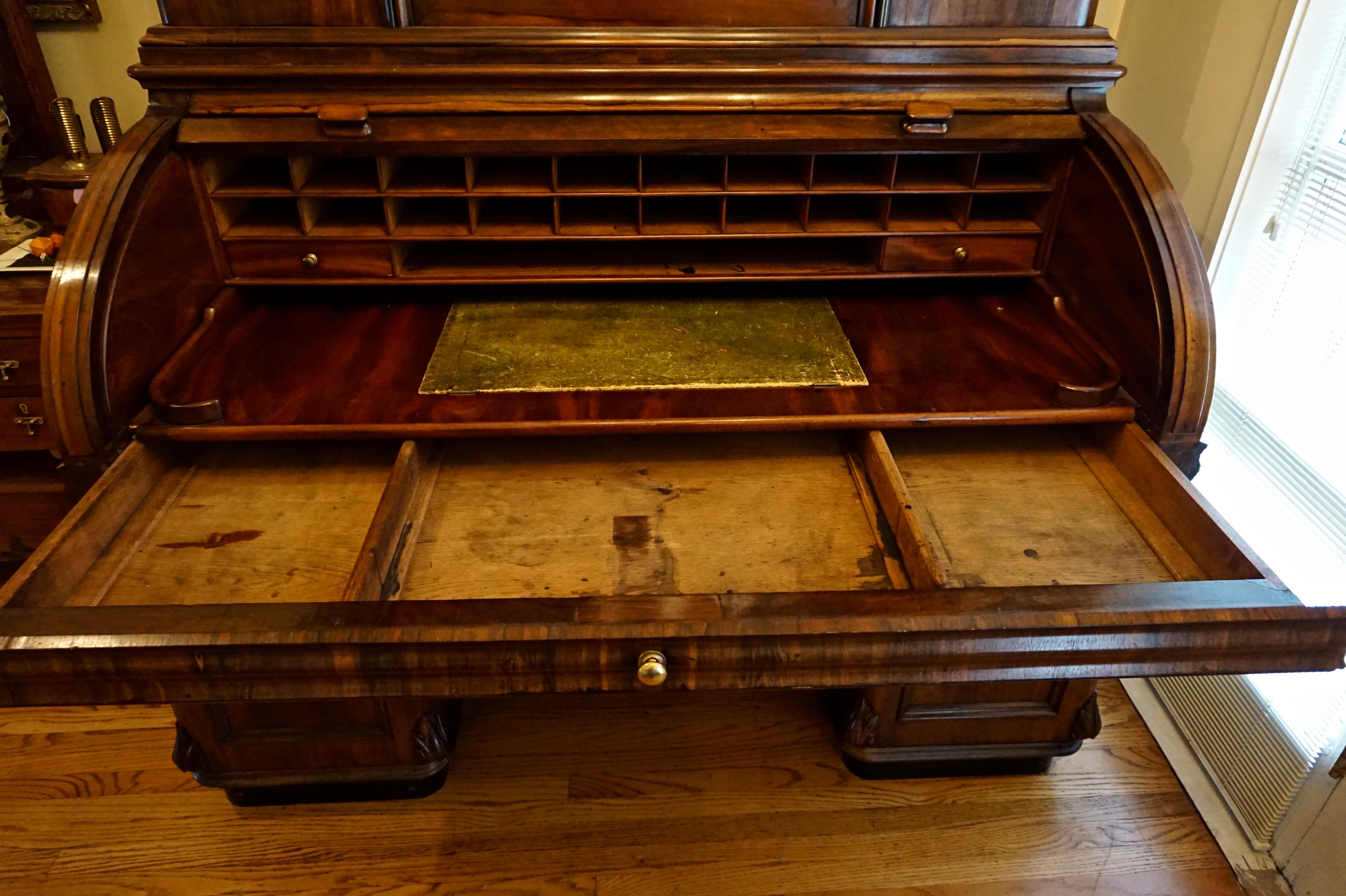 19th Century Rosewood Large Roll Top Desk with Cabinet 2