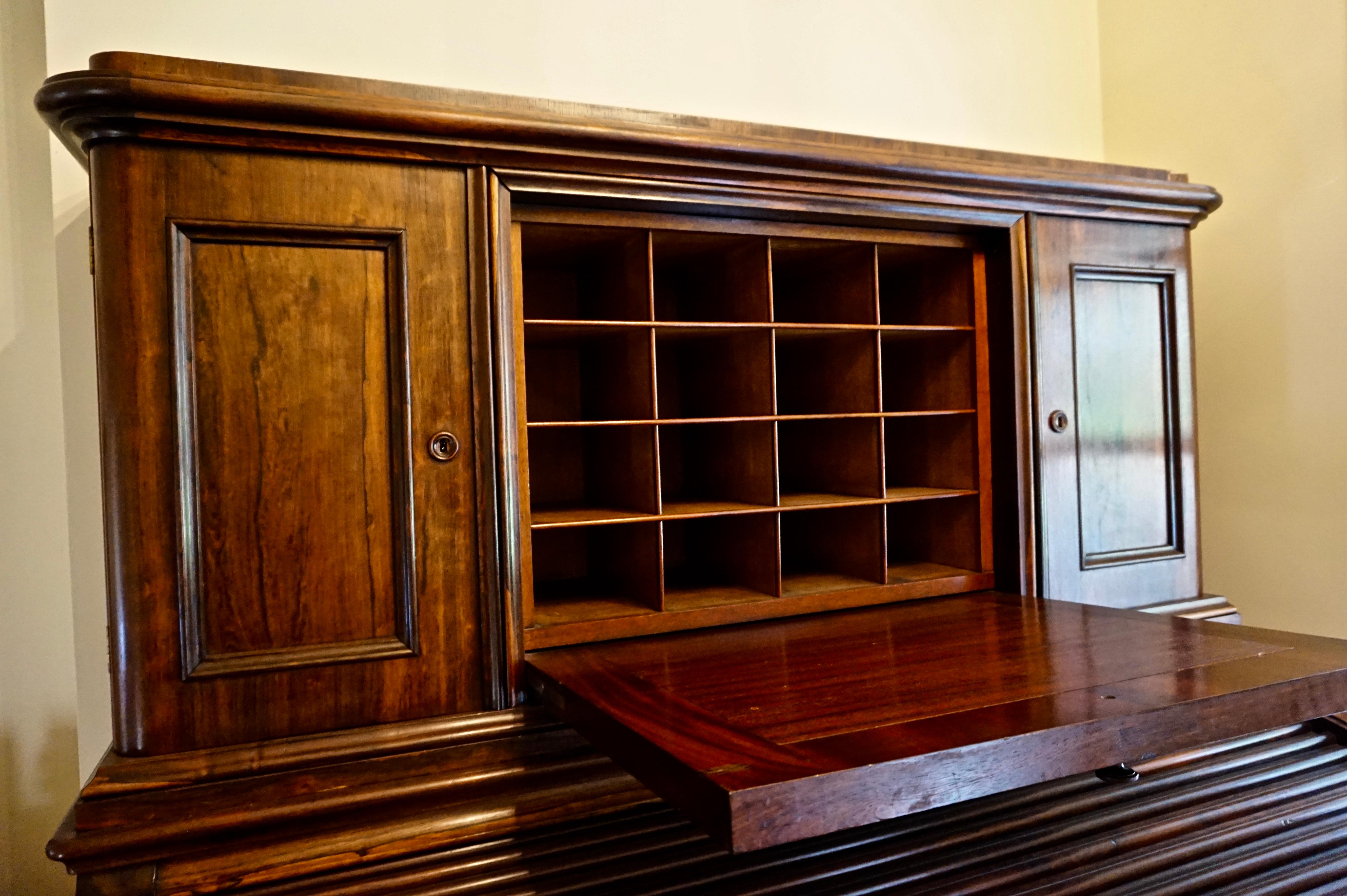 19th Century Rosewood Large Roll Top Desk with Cabinet 3