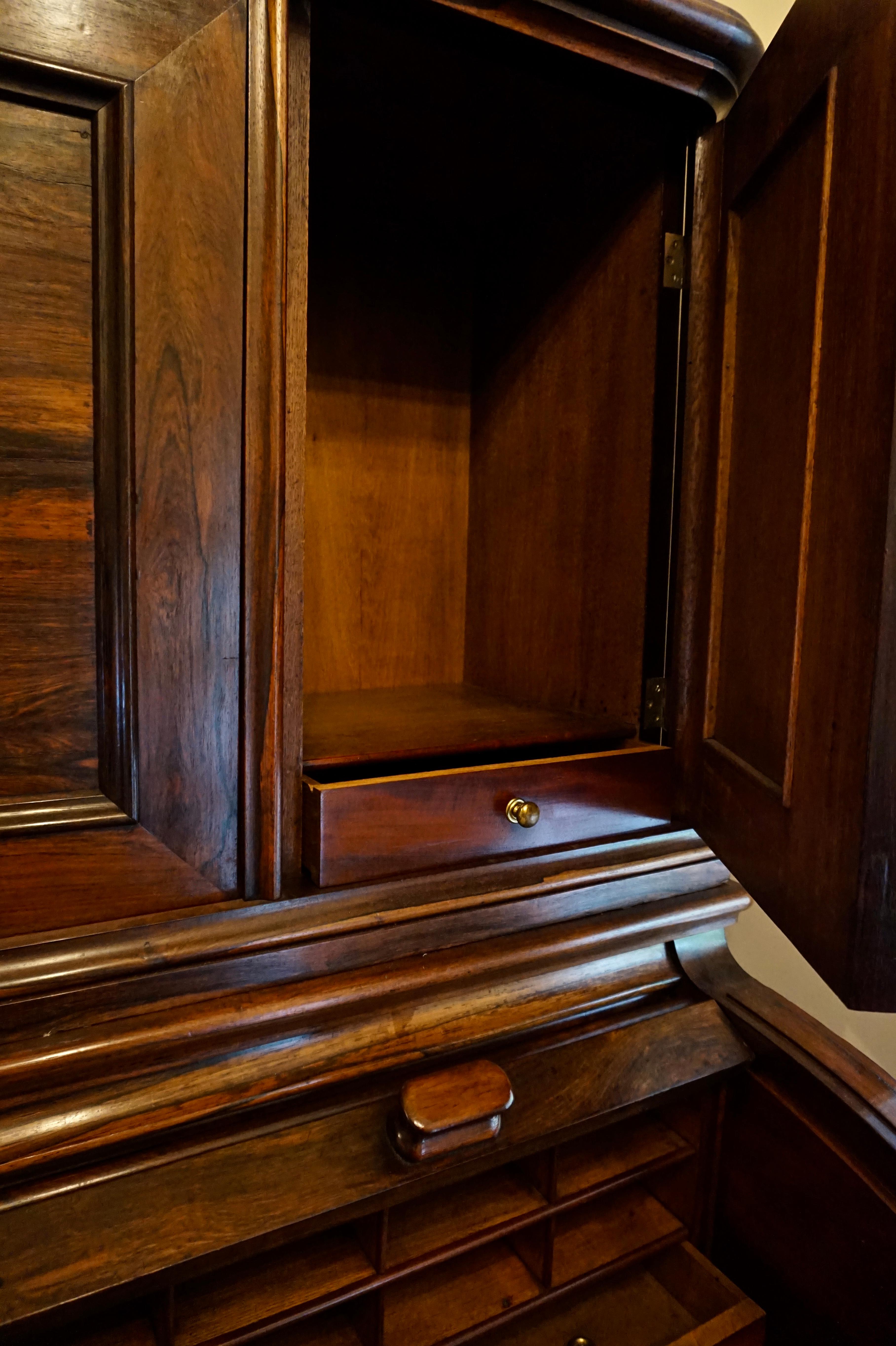 Carved 19th Century Rosewood Large Roll Top Desk with Cabinet