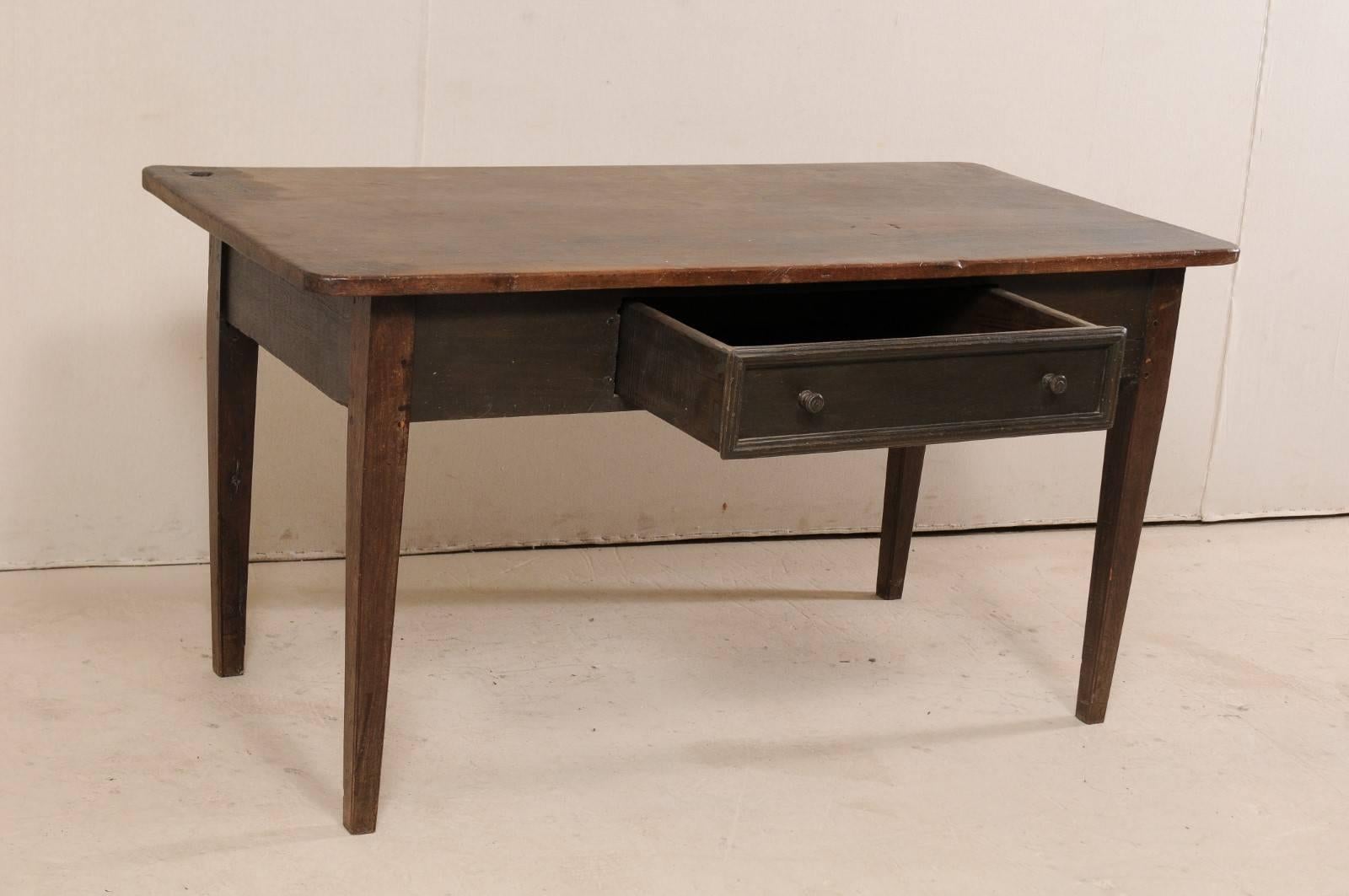 Carved 19th Century Brazilian Wood Library Table with Single Drawer