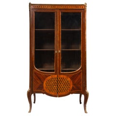19th Century Breakfront Display Vitrine / China Cabinet, Decorative Wood Inlay