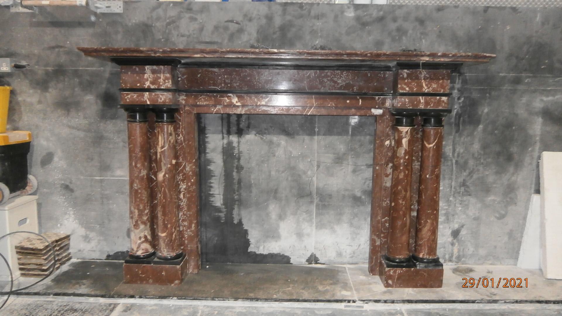 English 19th Century Breche Marble Mantel with Polished Slate Mouldings 'VIC-S75' For Sale